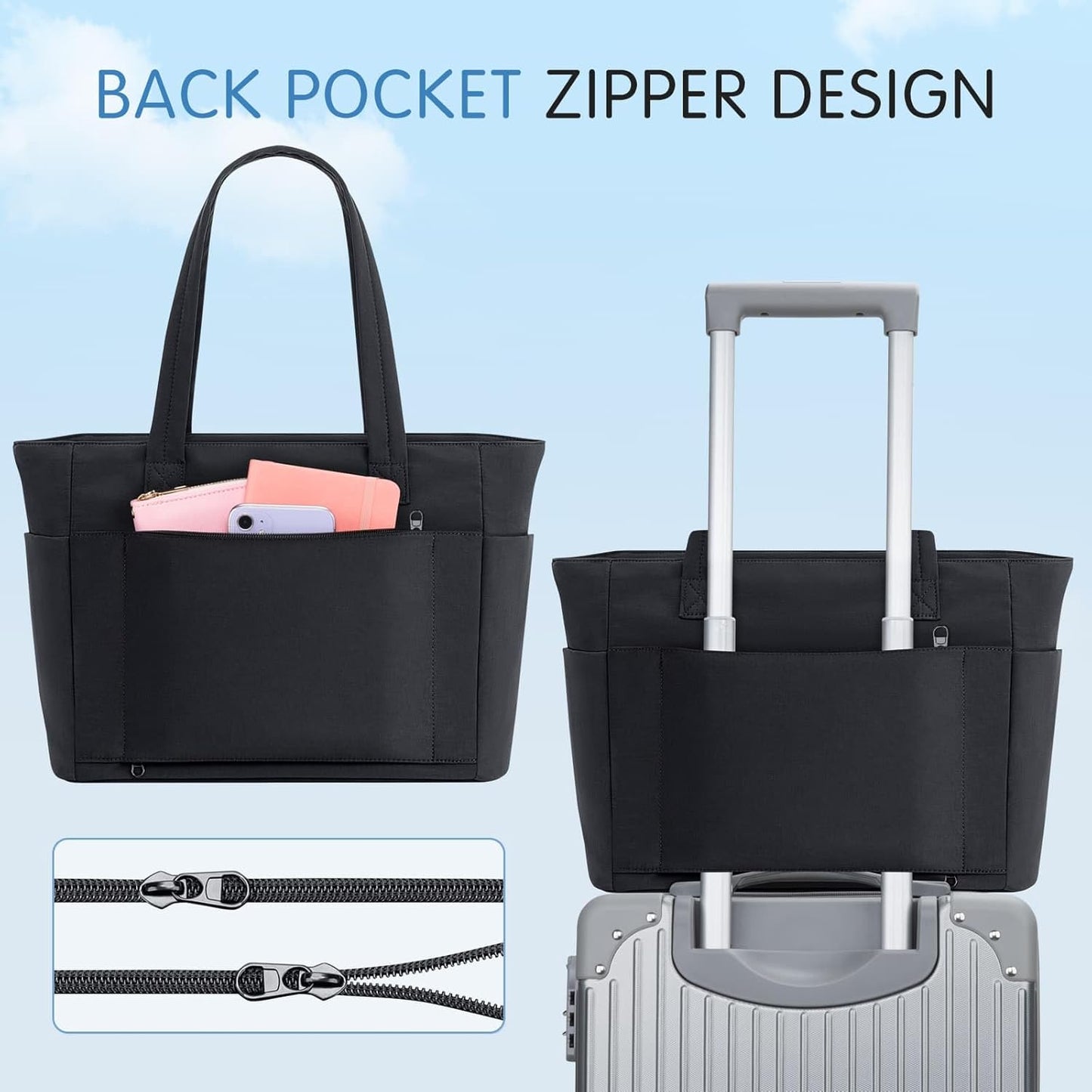 Tote Bag for Women, 15.6 Inch Waterproof Lightweight Puffer Computer Travel Work Tote Bag with Strap Teacher Nurse Laptop Briefcase Shoulder Bag, Black