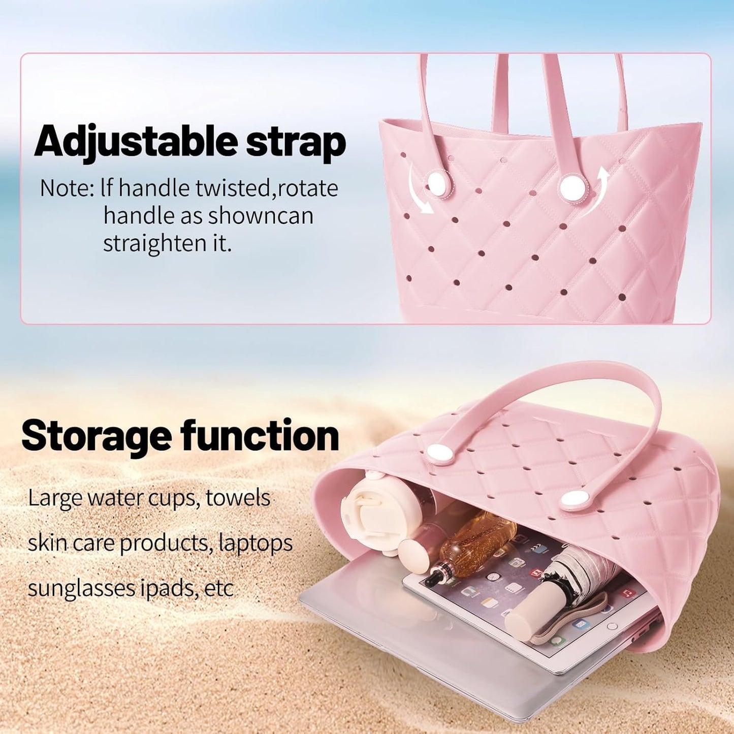 Large Waterproof Rubber Beach Bag for Women Lightweight Beach Tote For Beach Pool & Gym&Travel