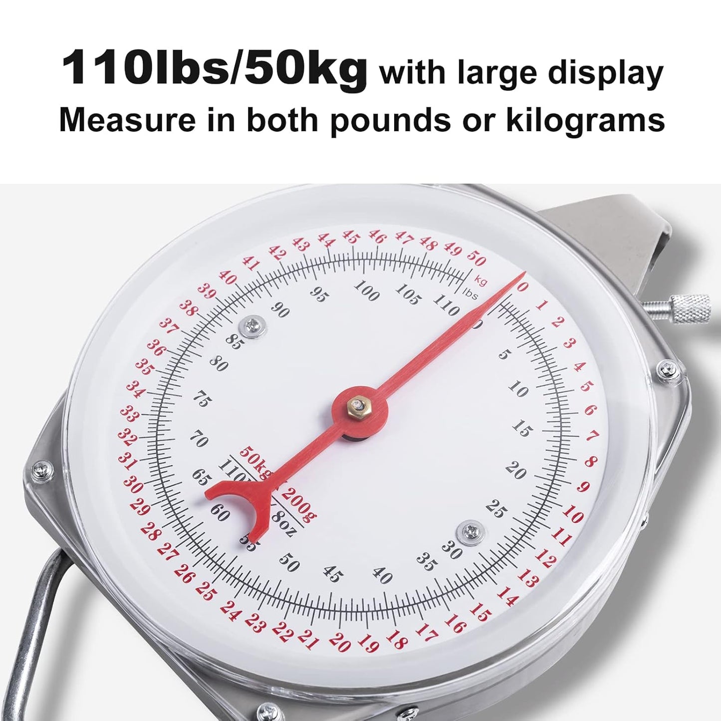 Mechanical Hanging Scales 110lbs/50kg, High Accuracy Spring Dial Weight Scale for Kitchen Fishing Hunting Farms