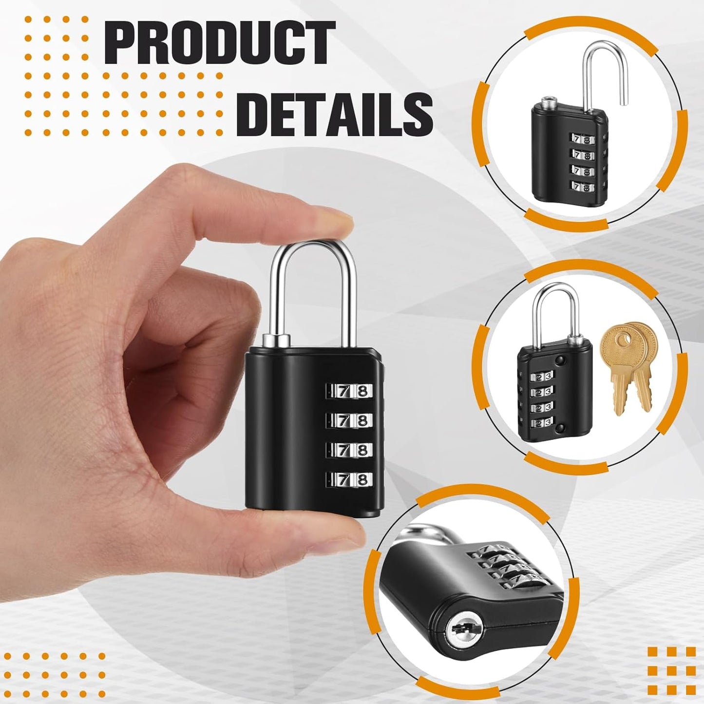 Zonon 6 Pcs Combination Lock & Key Lock, Black Waterproof Padlocks for Luggage, Travel, Gym Locker, School, Toolbox, Fence, Gate, Case Dual Access (Key or Combination)