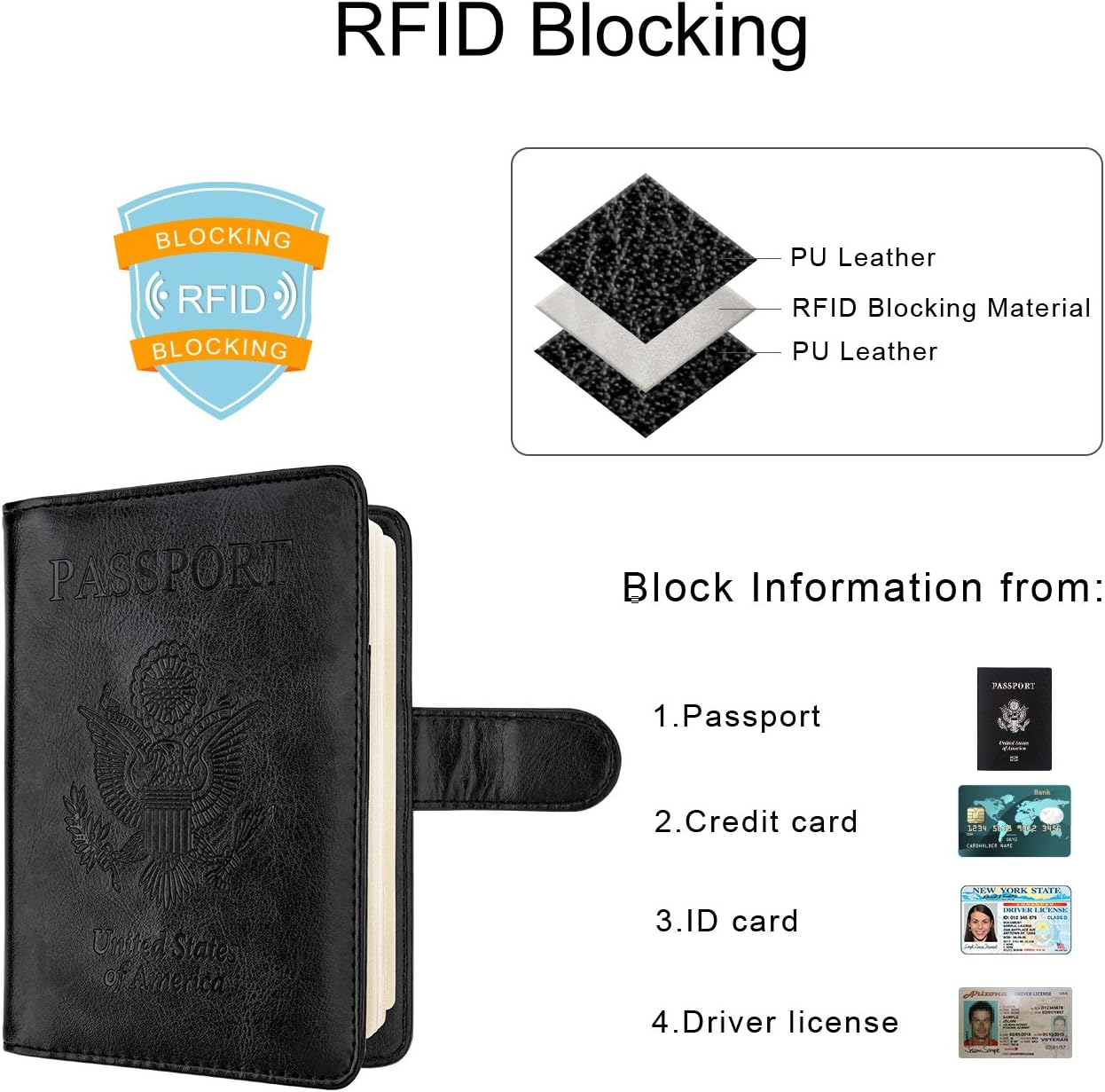 WALNEW Passport Holder for Travel, RFID Passport Cover Wallet for Women Men, PU Leather Passport Book Card Holder Case with Pen, Travelling Essentials for Flying