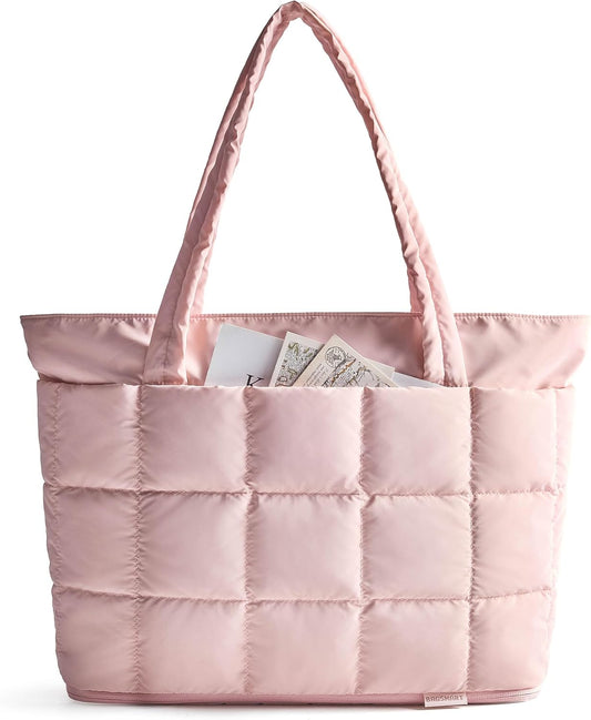 BAGSMART Expandable Tote Bag for Women, Puffer Work Tote Handbag, Quilted Carry-On Travel Gym Bag