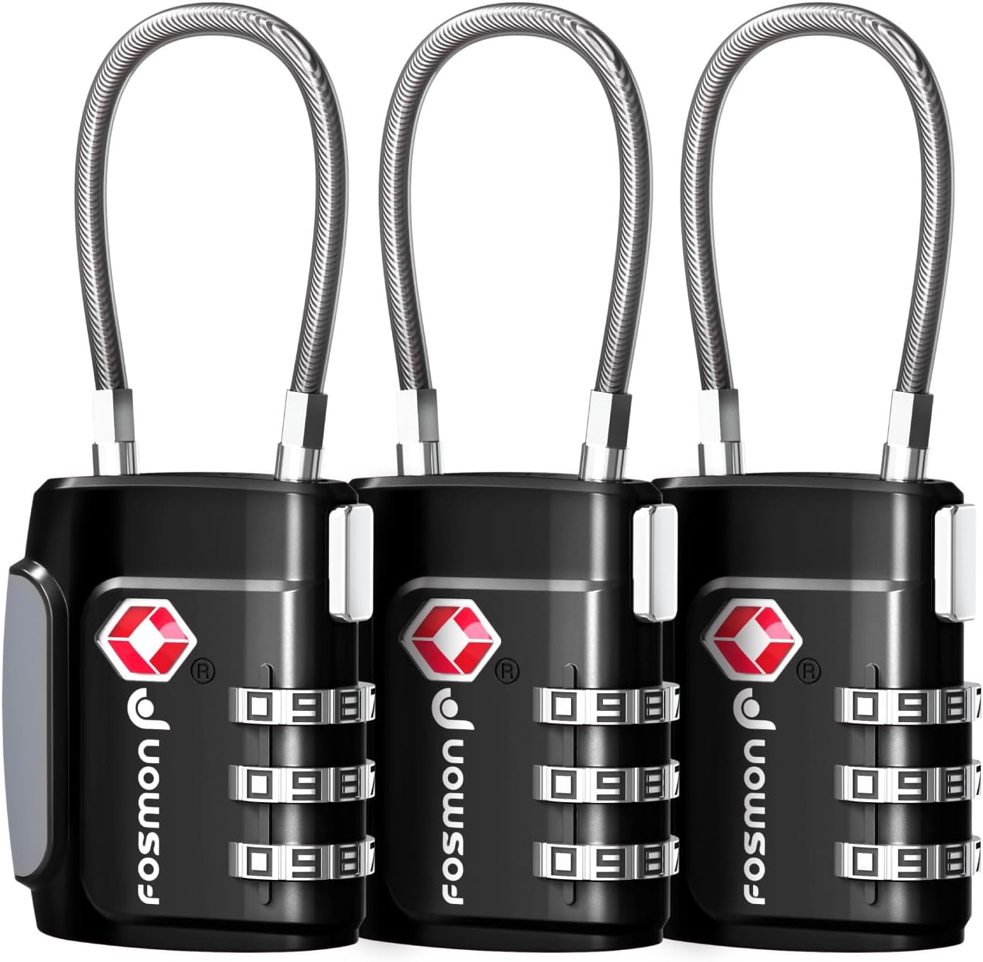 Fosmon TSA Approved Cable Locks for Luggage, Suitcase, Gun Case Lock with Push Release Button, 3 Digit Long Shackle Combination Wire Lock for Backpack