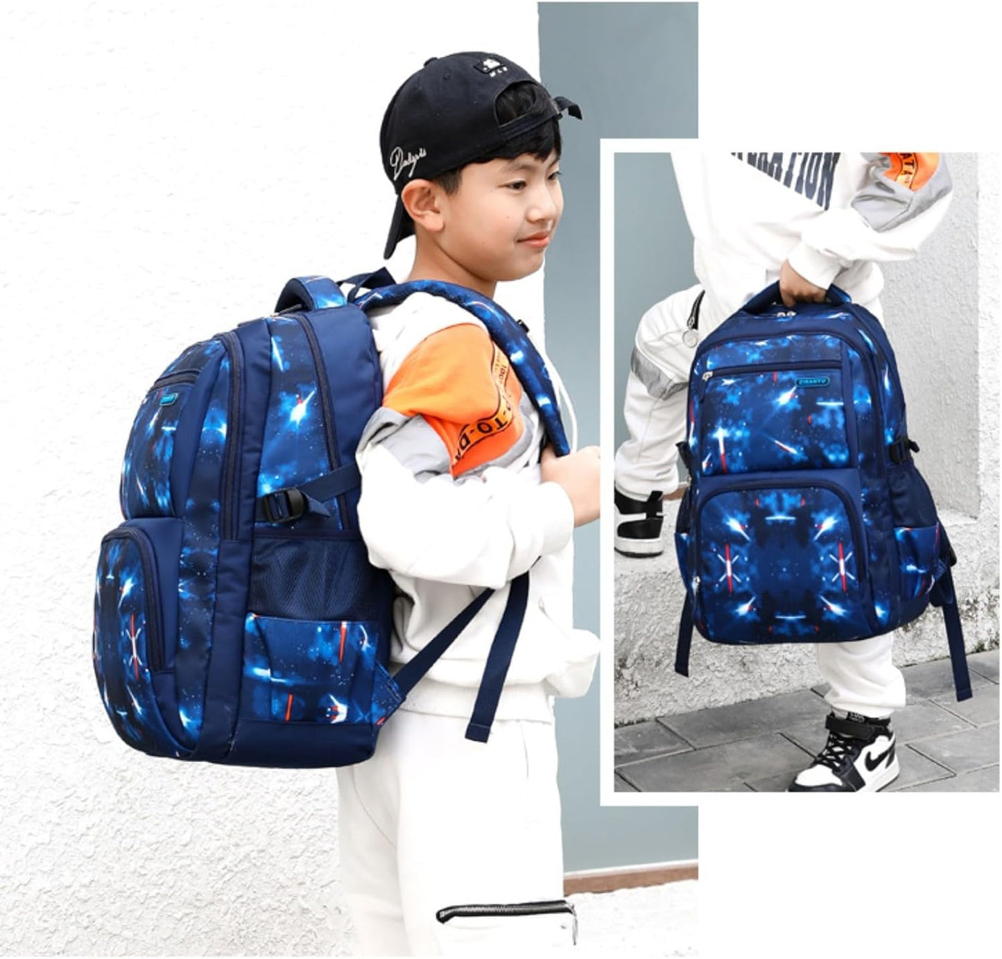 MITOWERMI Boys Backpacks for Primary Junior School Kids Backpack with Lunch Box Galaxy Space Bookbags for Boys Girls