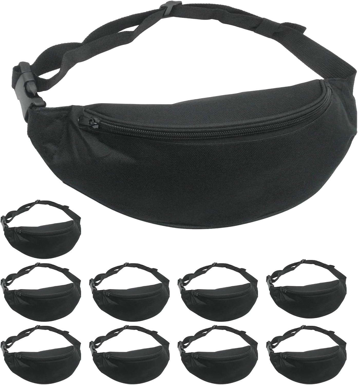 INNOLIFE Unisex Fanny Pack for Women Men, Fashion Sporty Multi-purpose 2-Zipper Waist Belt Bag Fanny Pack Adjustable Strap for Sport Hiking Traveling Passport Wallet (10, Black)