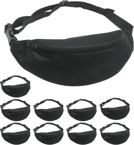 INNOLIFE Unisex Fanny Pack for Women Men, Fashion Sporty Multi-purpose 2-Zipper Waist Belt Bag Fanny Pack Adjustable Strap for Sport Hiking Traveling Passport Wallet (10, Black)