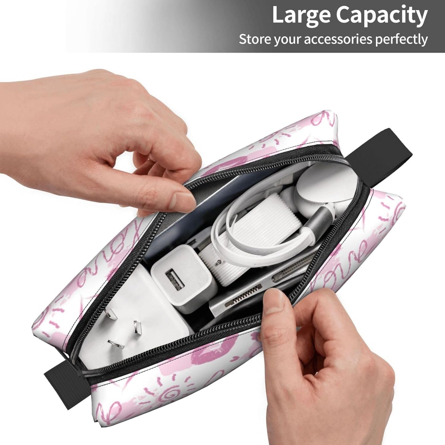Love Notes Heart Lips & Sunshine Makeup Bag Small Compact & Durable Travel Cosmetic Bag Organizer Oxford Fabric Impact-Resistant Multi-Purpose Storage Perfect for Travel, Gym, Daily Use