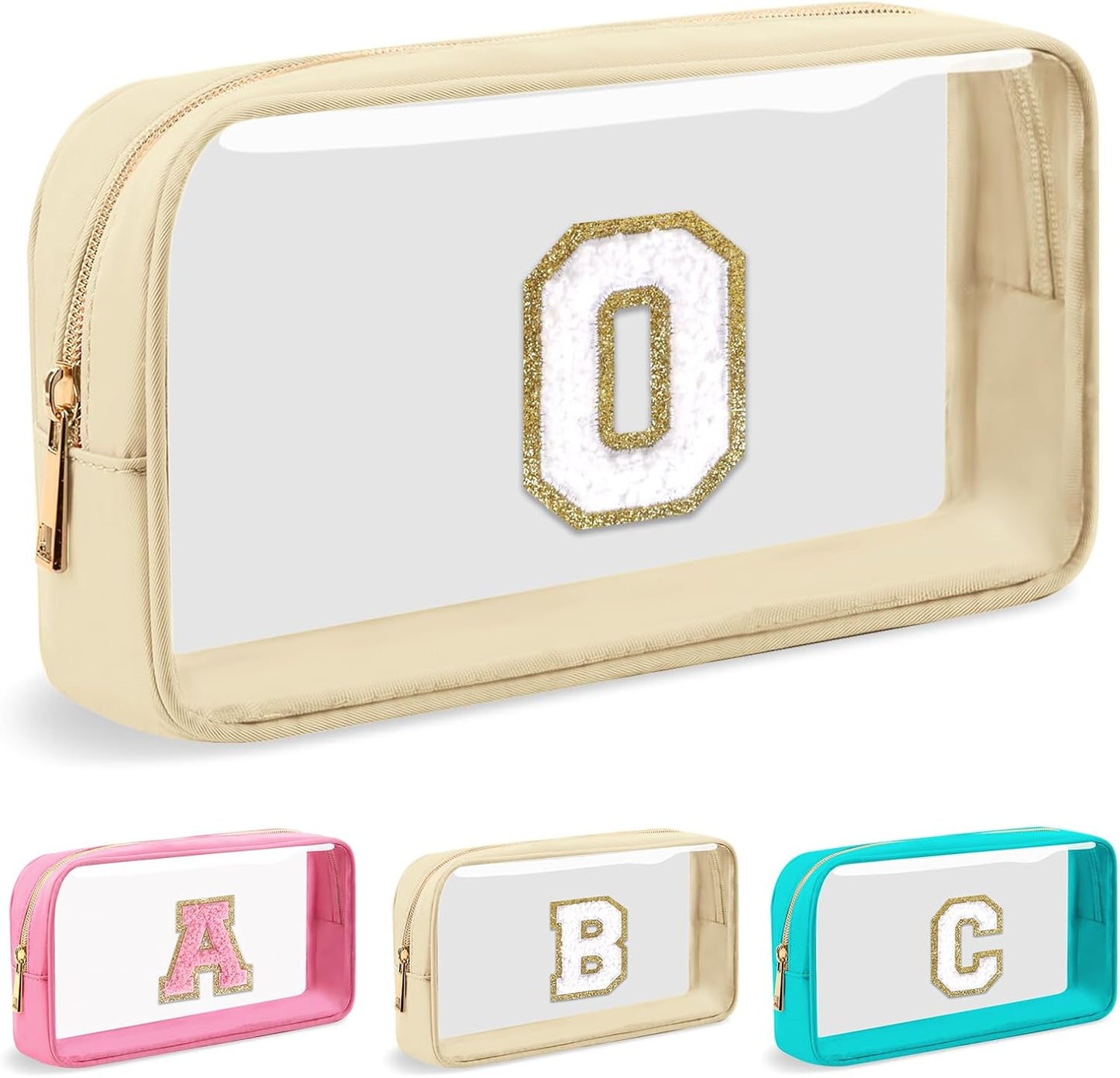 Personalized Initial Letter Clear Makeup Bag,Preppy Small Nylon&PVC Cosmetic Zipper Bag with