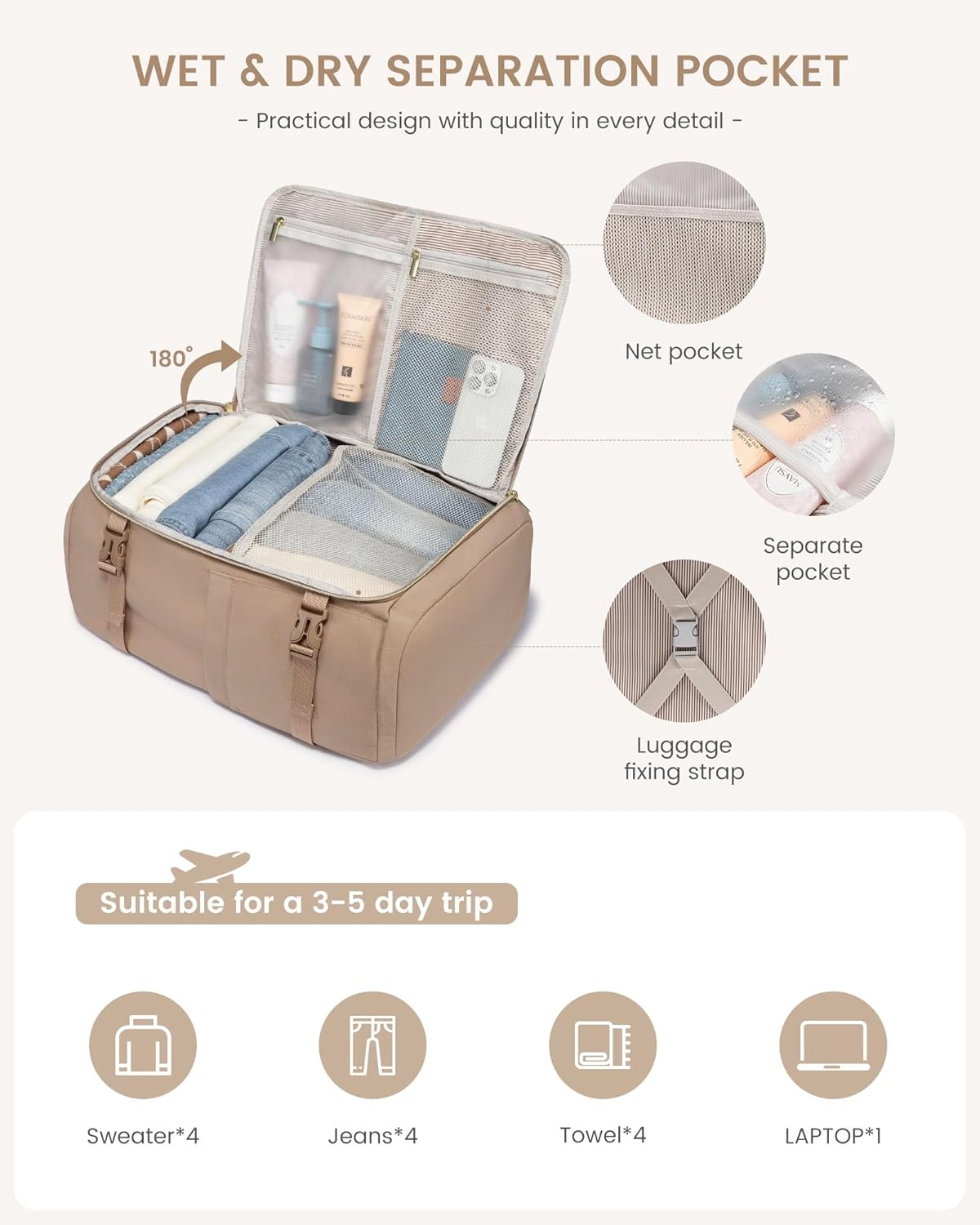 LOVEVOOK 50L Travel Backpack for Women, TSA Approved Carry On Backpack with 3 Packing Cubes