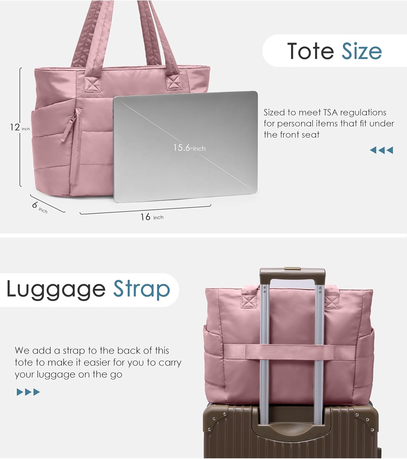 Tote Bag for Women with Zipper, Quilted Puffer Tote Bag with Compartments, Lightweight Puffy Work Bags for Women Travel