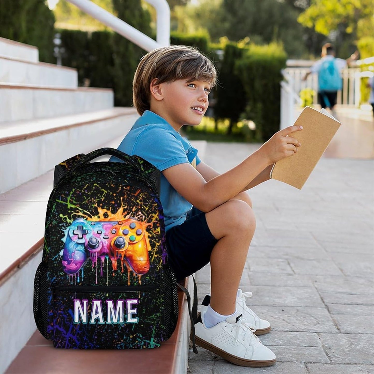 School Backpack for Kids Boys, Custom Schoolbag Gifts for Gamer Lovers, 17" Cool Gaming Backpacks for Preschool Elementary Middle School, Personalized Large Capacity Game Bookbag for Students