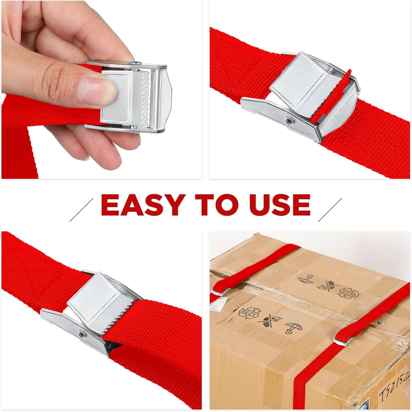 Riakrum 15 Pack 16 Feet Lashing Straps Adjustable Kayaks Tie Down Cam Buckle Straps with Buckles up to 250lbs for Cargo, Luggage, Motorcycles, Truck, Car Roof Rack, Sup Surfboard(Red)