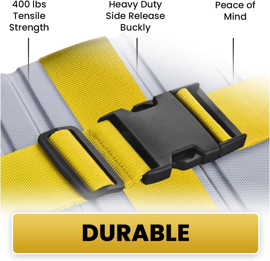L'AIKEAU Luggage Straps for Suitcases - 4-Pack Travel Belt for Luggage, Backpack Straps, and Bag Straps - Travel Accessories for Suitcase, Suitcase Belt, and Backpack Luggage Strap (Yellow)