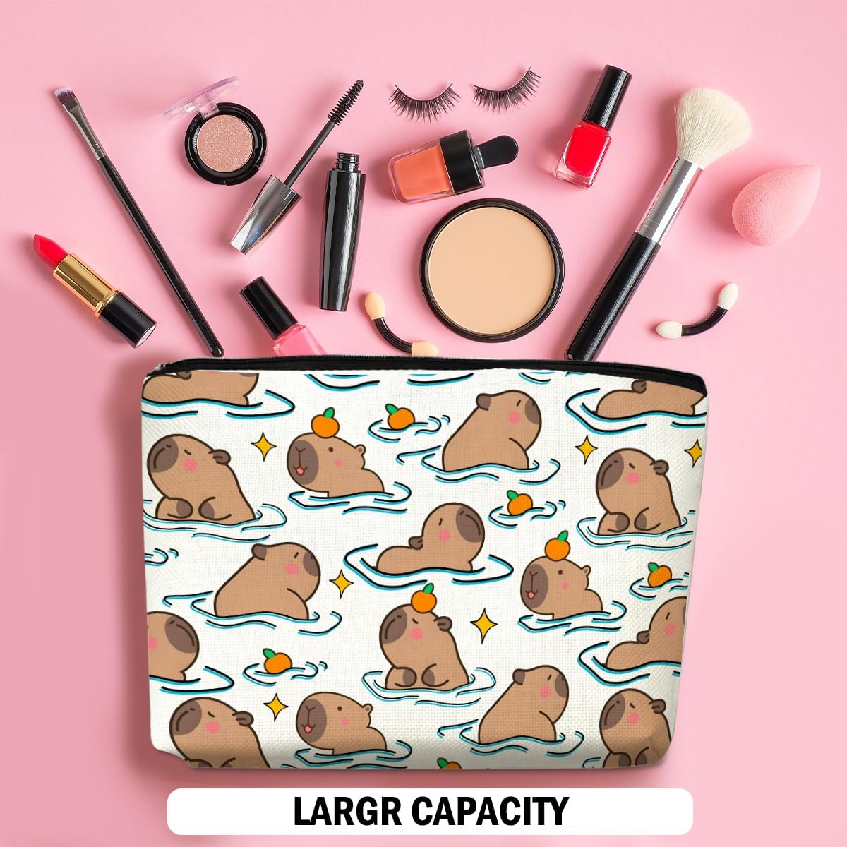 Cute Capybara Makeup Bag, Capybara Gifts for Women, Capybara Lovers Cosmetic Bag Travel Organizer Bags Makeup Pouch, Capybara Stuff Animal Lovers Gifts for Girls Sister Christmas birthday Gifts