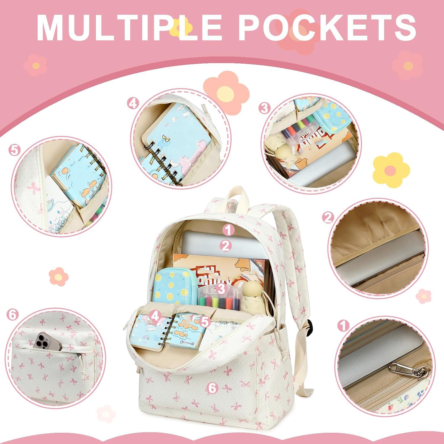 School Backpack for Teen Girls Bookbags Elementary High School Corduroy Laptop Bags Women Travel