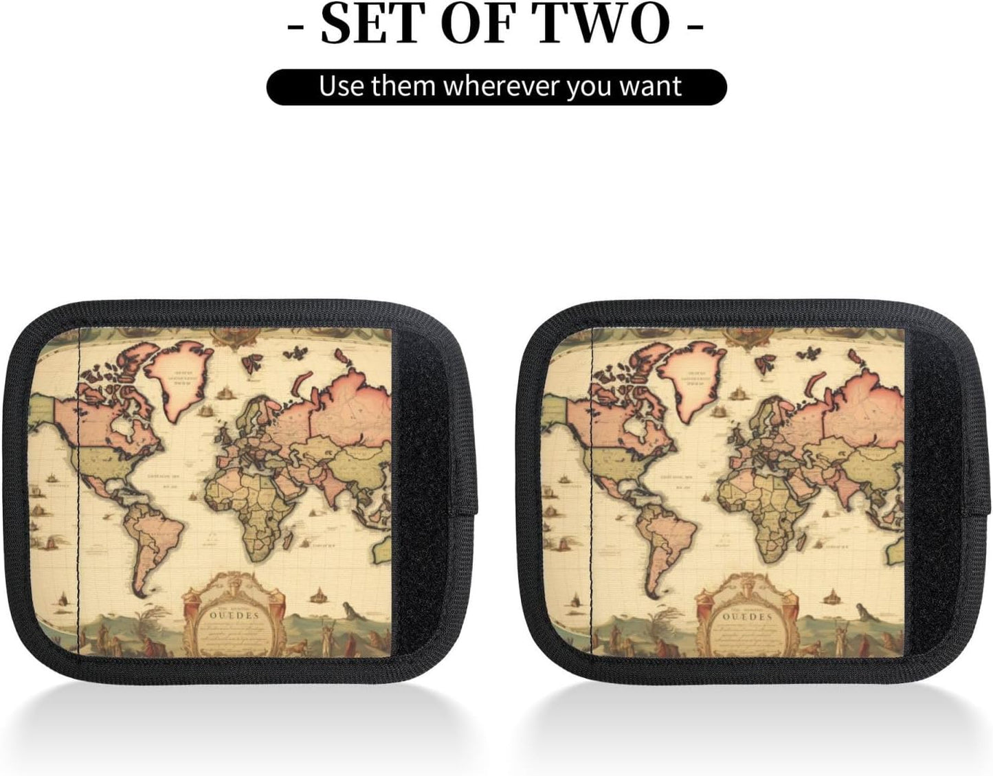 Luggage Handle Wraps Vintage World Map Pattern Luggage Identifiers Soft Neoprene Luggage Handle Wraps For Suitcase Trolley Handle Grip Cover 2 Pack Luggage Tags