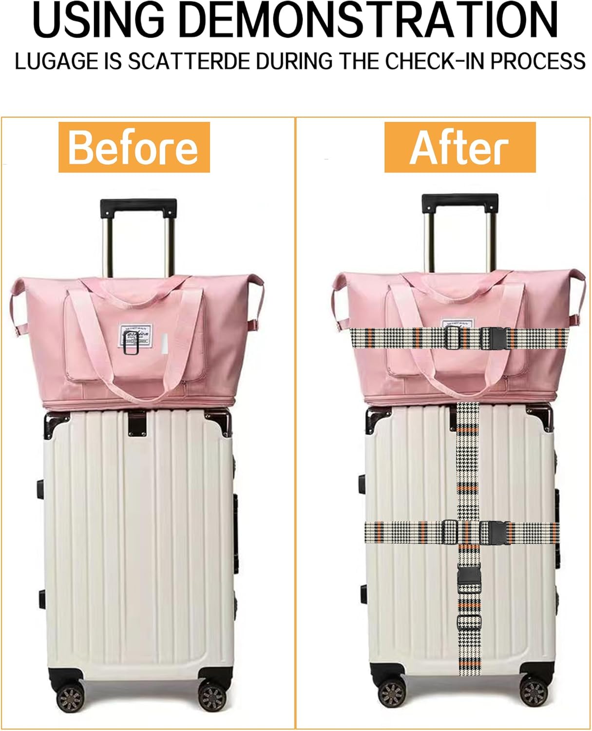 Luggage Straps for Suitcases, Adjustable Travel Belt, Durable Wide Luggage Strap, Cute Suitcase Strap Identifiers with Buckle, Bag Straps for Luggage, Luxury Plaid