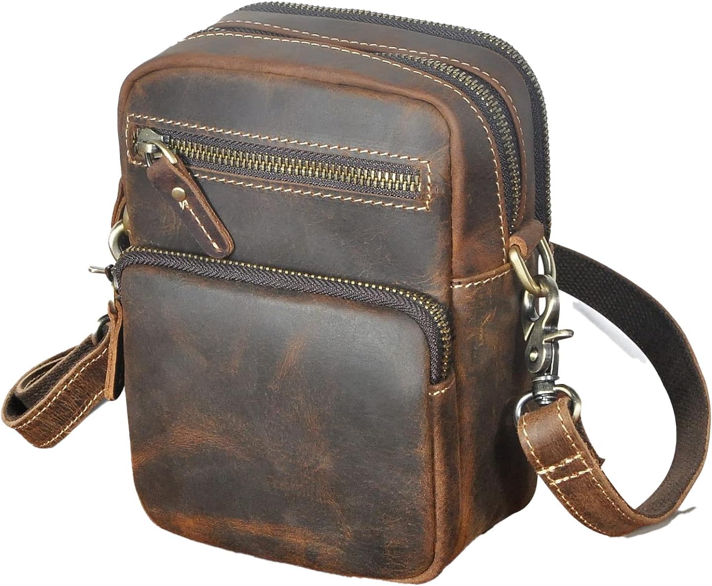 Versatile Cowhide Small Messenger Bag for Men - Convertible Shoulder Satchel & Waist Fanny Pack with Phone Pouch
