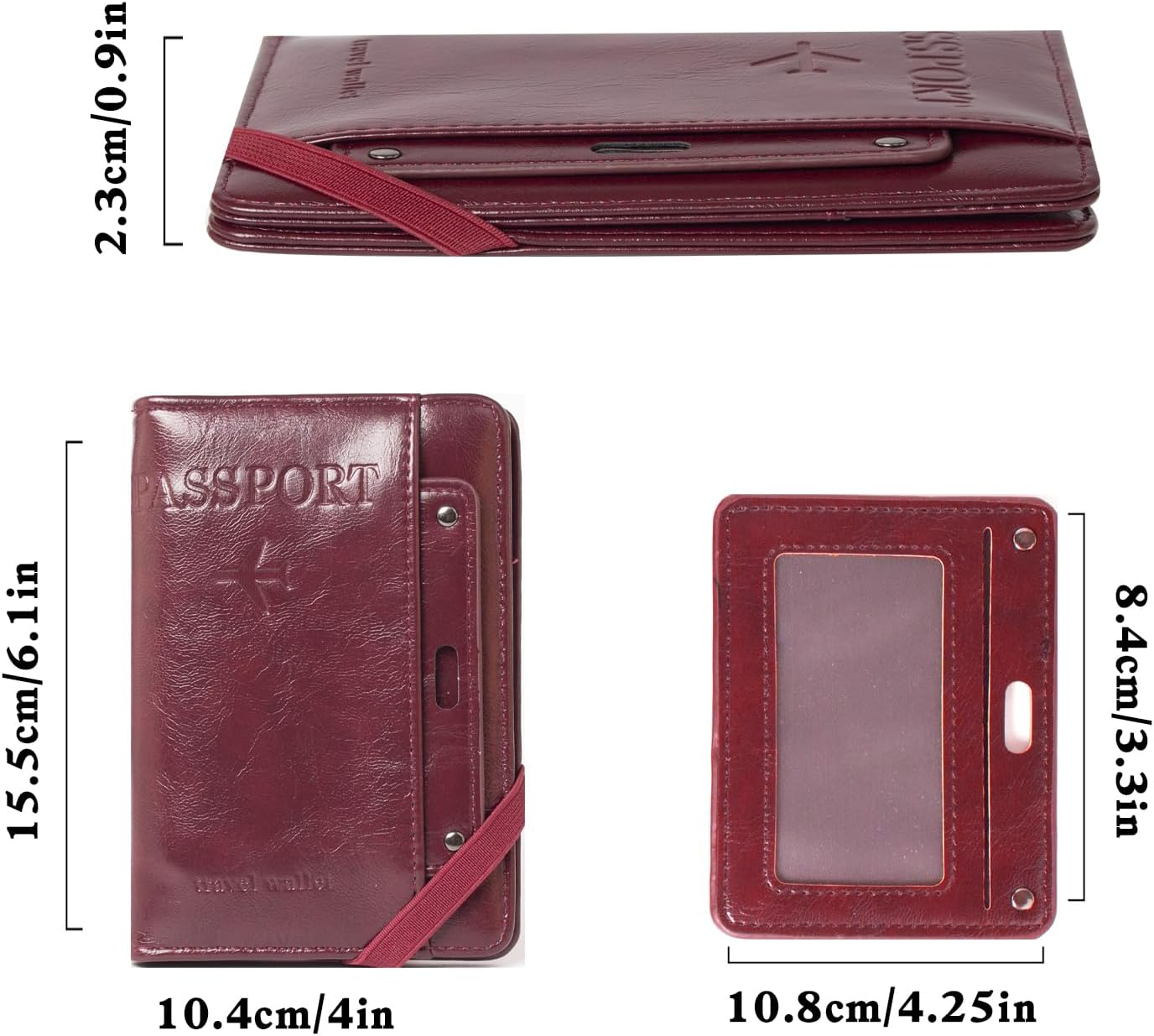 RFID Passport Wallet, RFID Passport Holder for Wallet, Essential Travel Anti-Theft Wallet Storage Case, Anti-Theft Protective Case，Burgundy