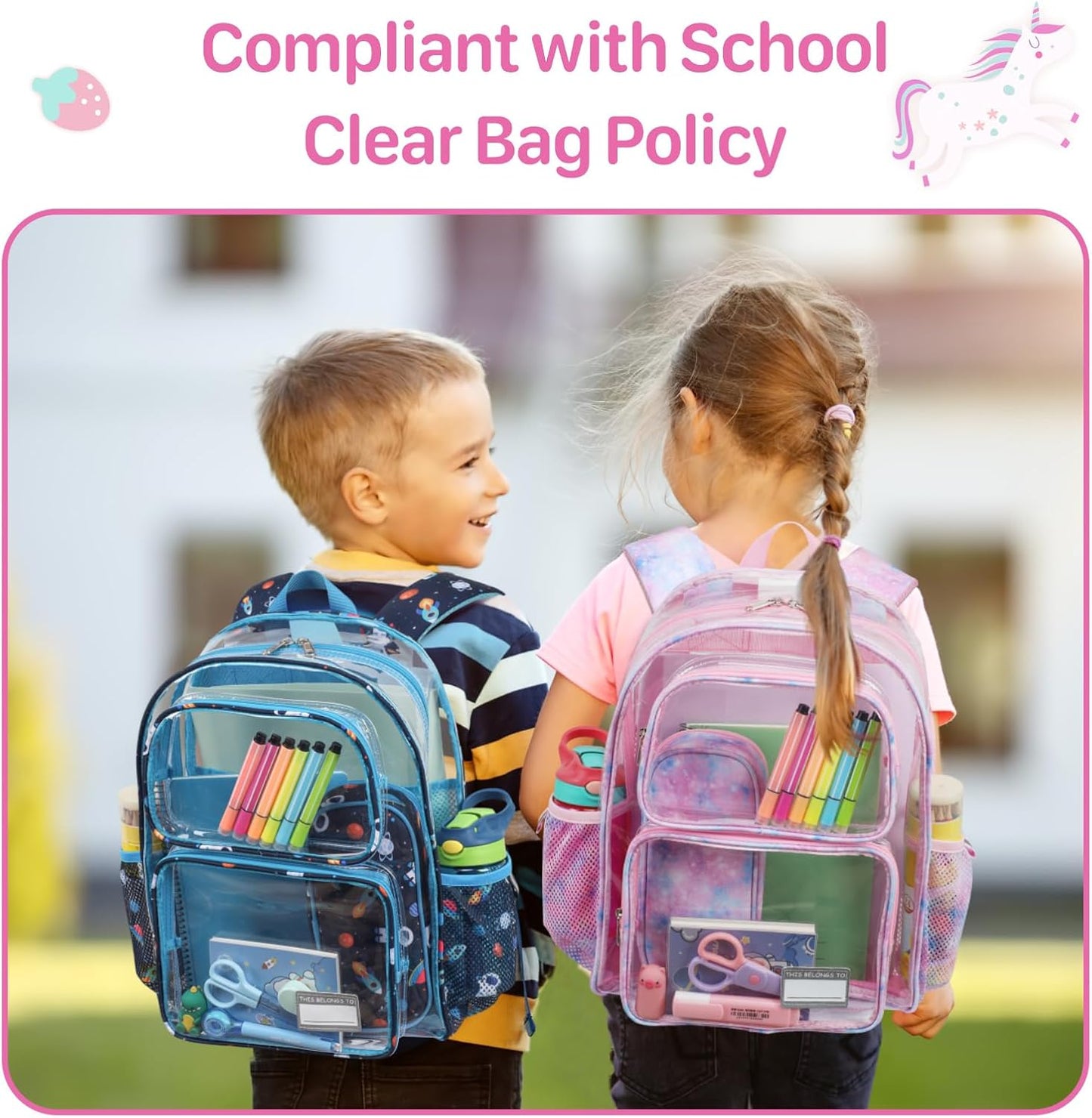Bagseri Clear Backpack for Girls - 15 Inch Clear Bookbag for Kids Aged 3 to 8 Heavy Duty Transparent Backpack for School, Cute See Through Bag with Reflective Strip, Pink Tie-dye