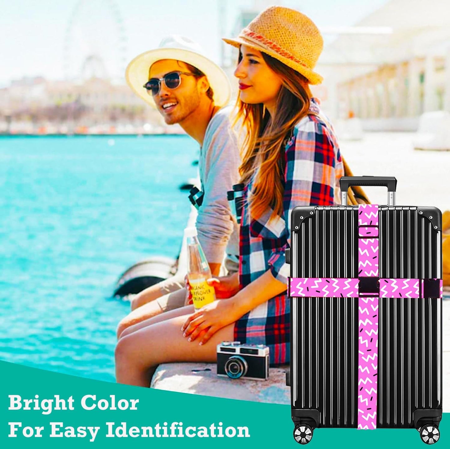 Luggage Straps for Suitcases TSA Approved Easy Pack Organized Suitcase Strap, Luggage Strap, Luggage Belt Strap, Bag Straps for Luggage. Buckle Straps Travel Accessories (Pink)