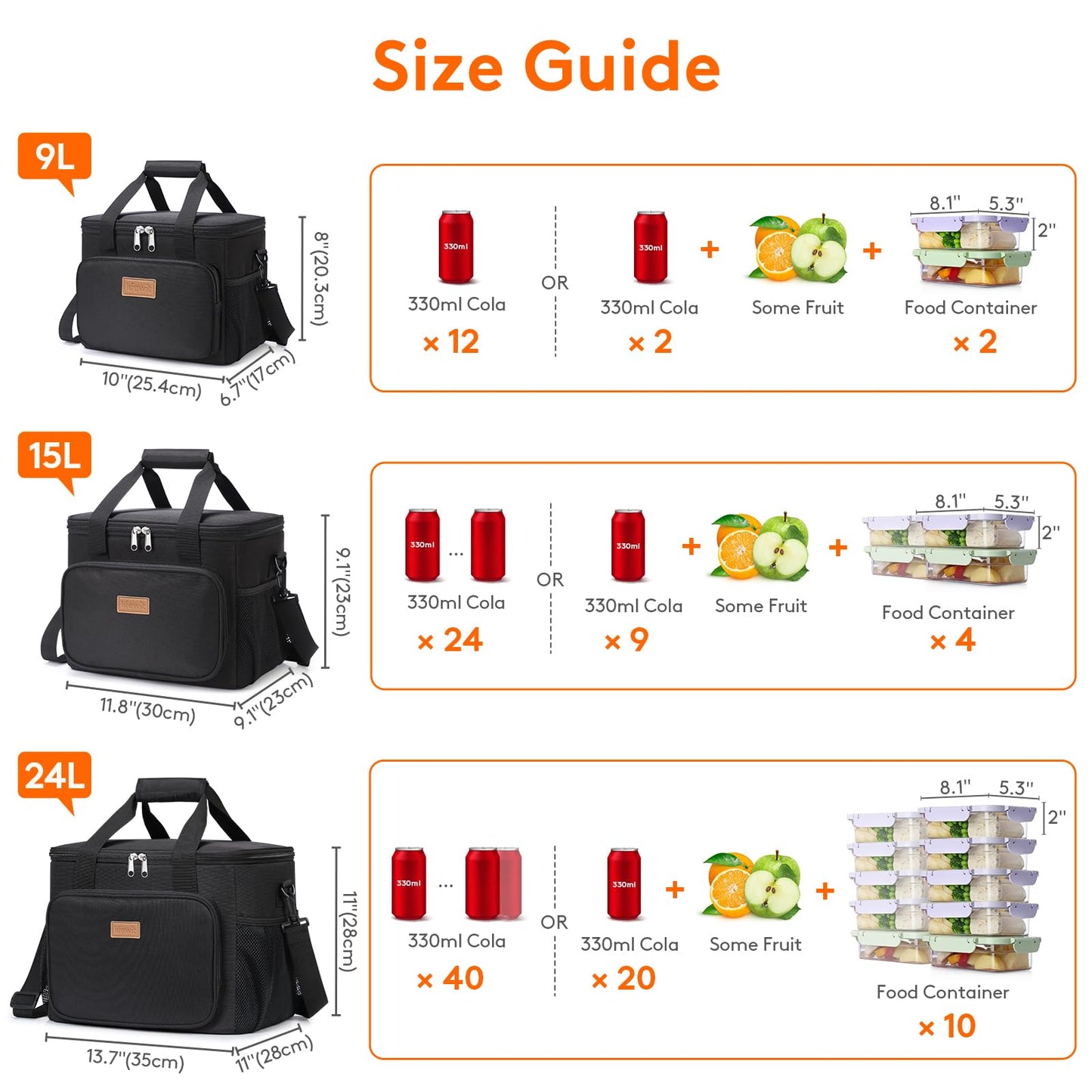 Lifewit Medium Lunch Bag, Insulated Lunch Box, Soft Cooler Cooling Tote for Adult Men Women, Black