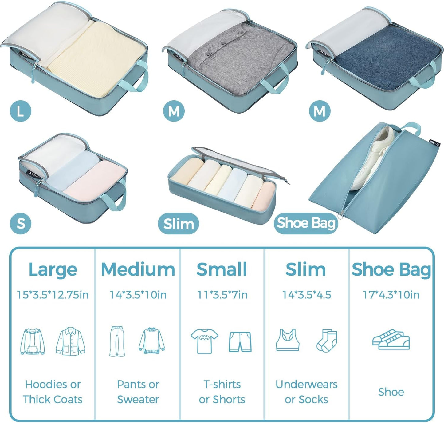 BAGAIL 6 Set Ultralight Compression Packing Cubes Packing Organizer for Travel Accessories Luggage