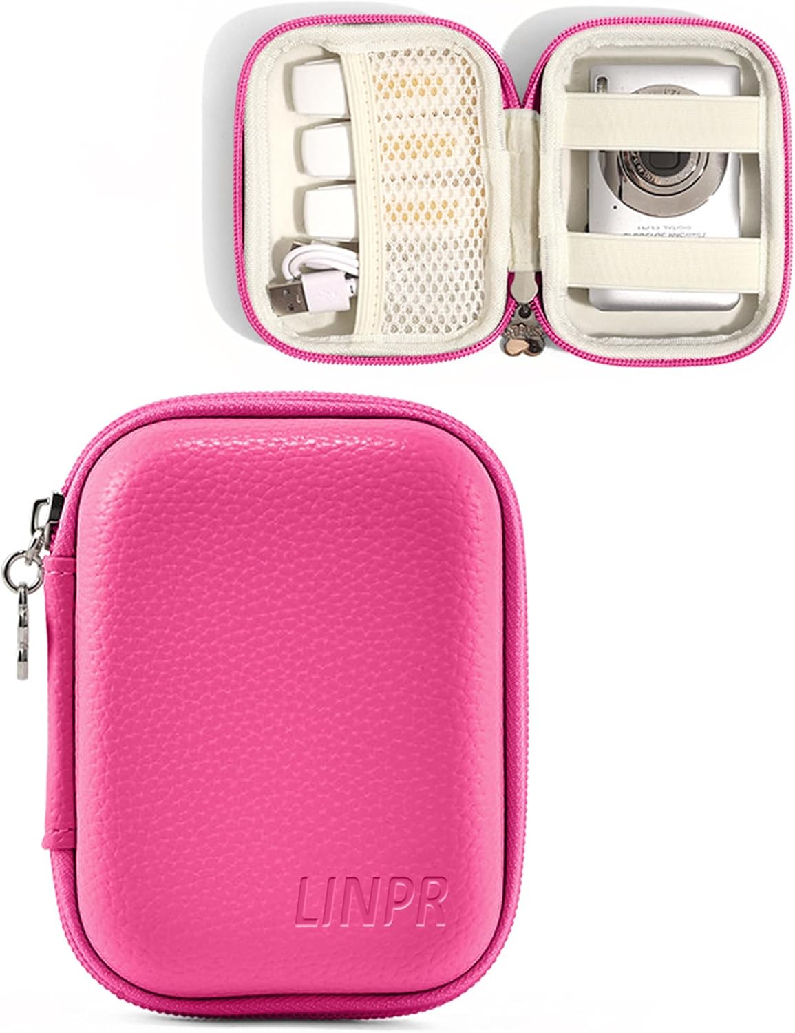 Digital Camera Case for CAMKORY, KODAK PIXPRO FZ45/FZ55, Canon IXUS 285 HS, Lecran, Small Travel Compact Camera Holder with Mesh Pocket for Accessories SD Card (Rose Pink)