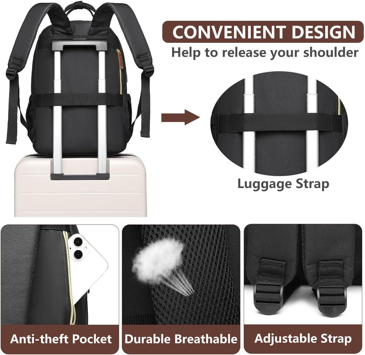 Laptop Backpack for Women Work Bookbag: 18 Inch College Backpacks with USB Charger School Book Bag Waterproof Travel Back Pack Anti-Theft Casual Bookbags for Girls Teacher Nurse Beige Black Brown
