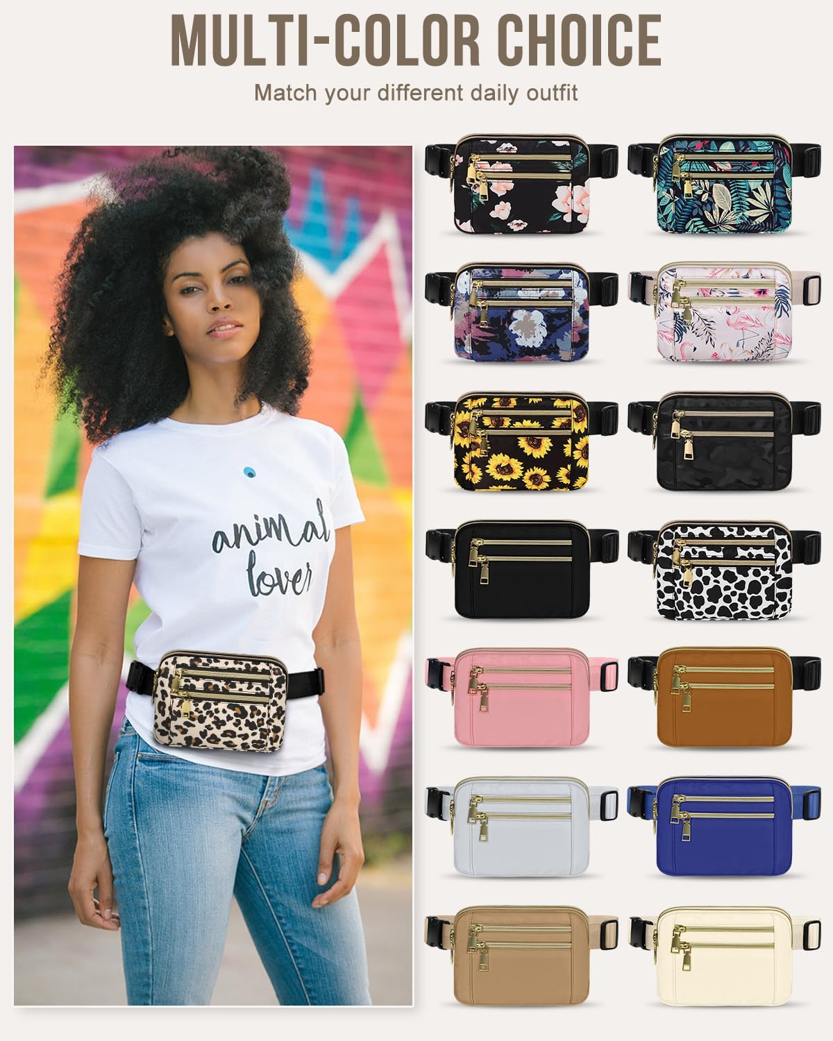 Capolo Fanny Packs for Women Fashion Waist Packs Bag with Adjustable Strap and 4 Zipper Pockets Waterproof Everywhere Crossbody Belt Bag for Workout Running Travelling(Leopard)