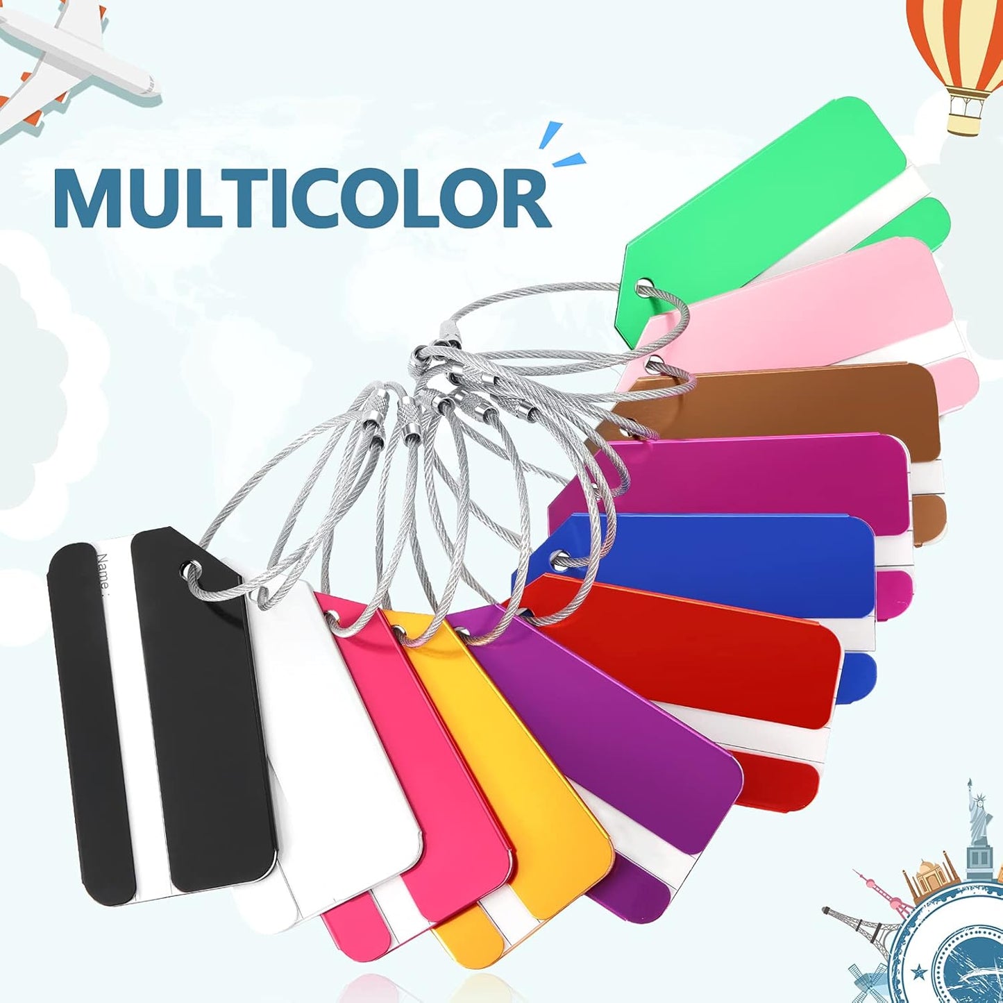 22 Pieces Luggage Tags Business Card Holder Aluminum Metal Travel ID Bag Tag for Suitcases Travel Luggage Baggage Identifier(Bright Colors)