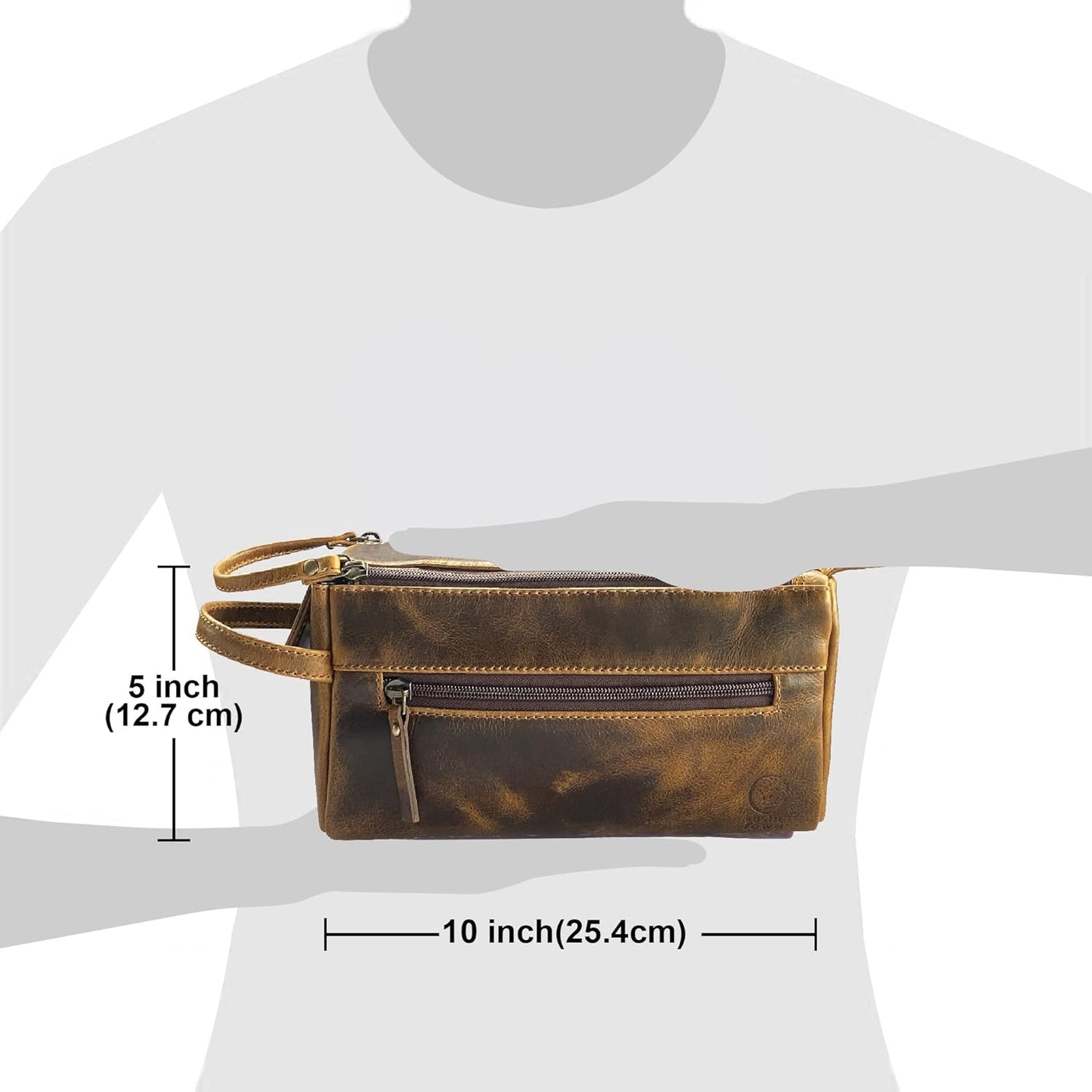 RUSTIC TOWN Buffalo Leather Toiletry Bag : Vintage Travel Shaving & Ditty Kit : for Toiletries, Cosmetics & More : Spacious Interior & Waterproof Lining : Compact, Fits Easily in Luggage