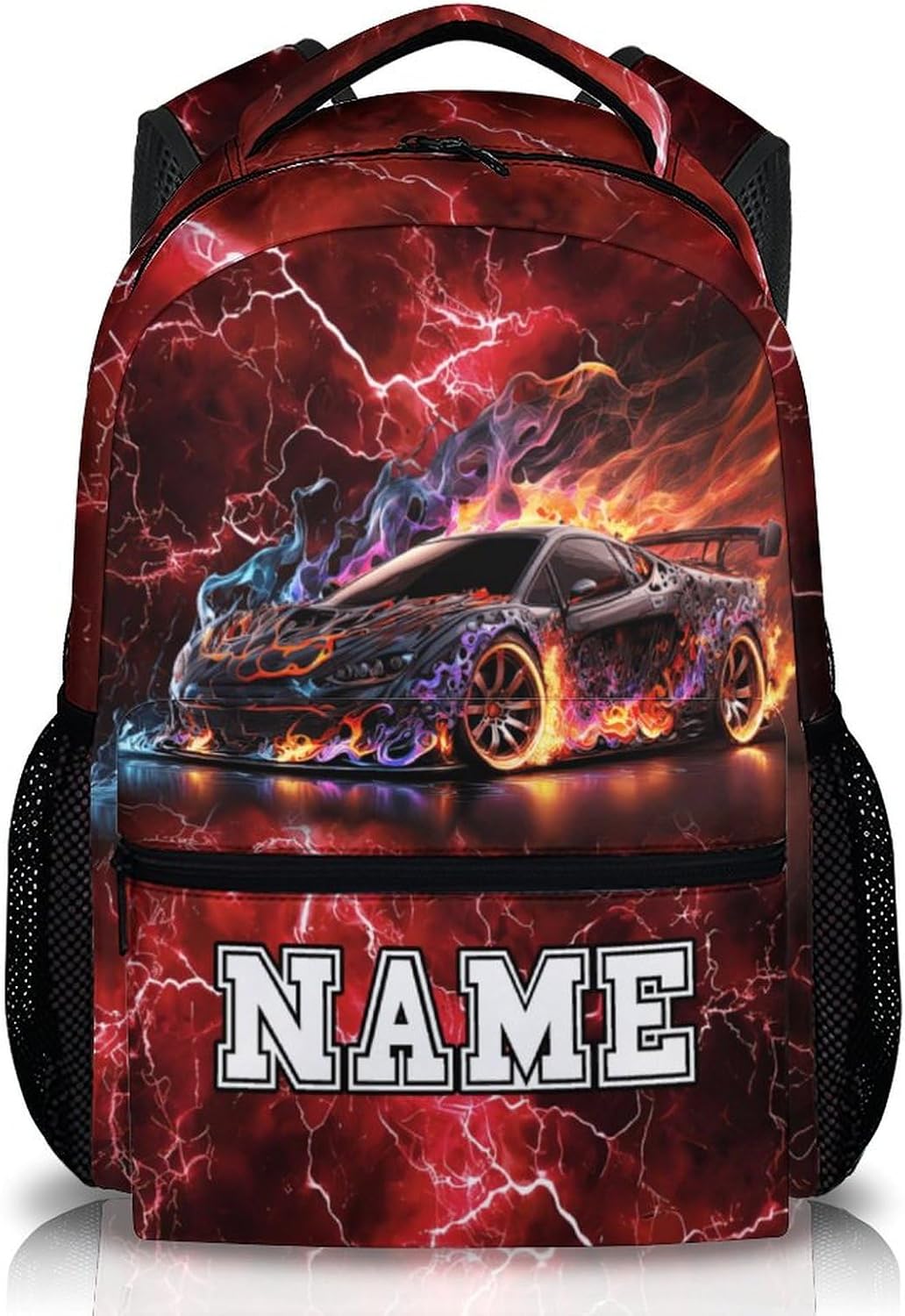 Kids Bookbag for Boys, Custom Race Car Backpacks, Colorful 17 Inch Casual Backpack, Durable Schoolbag for Middle School Travel Camping Vacation Hiking