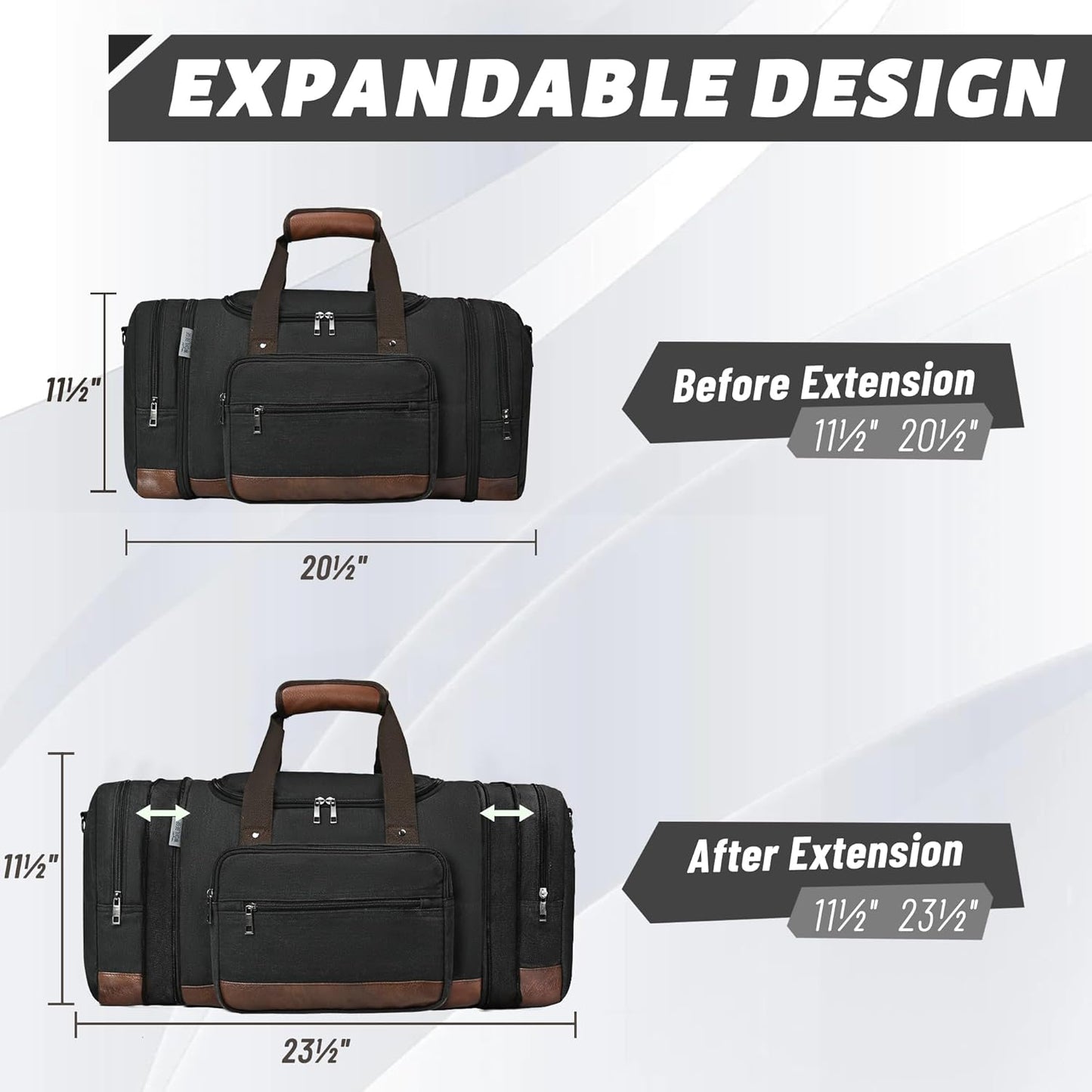 Duffle Bag for Travel,Overnight Weekend Gym Carry On Luggage Bag, 50L Travel Duffel Bag for Men Women, Expandable Spacious Travel Duffel Bag, Black