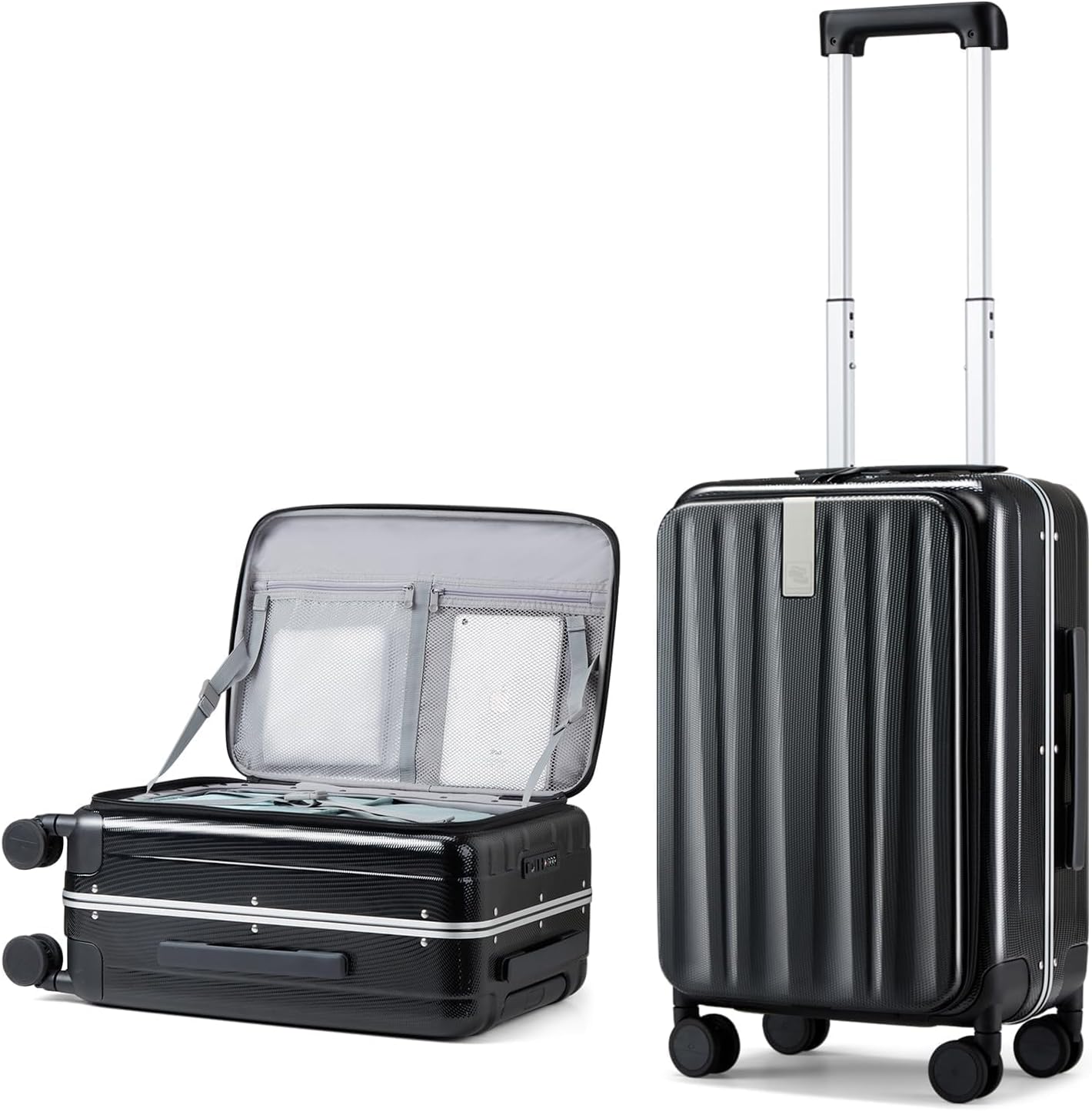 Hanke 20 Inch Carry-On Luggage PC Hard Shell Suitcases for Travel Front Opening Aluminum Frame