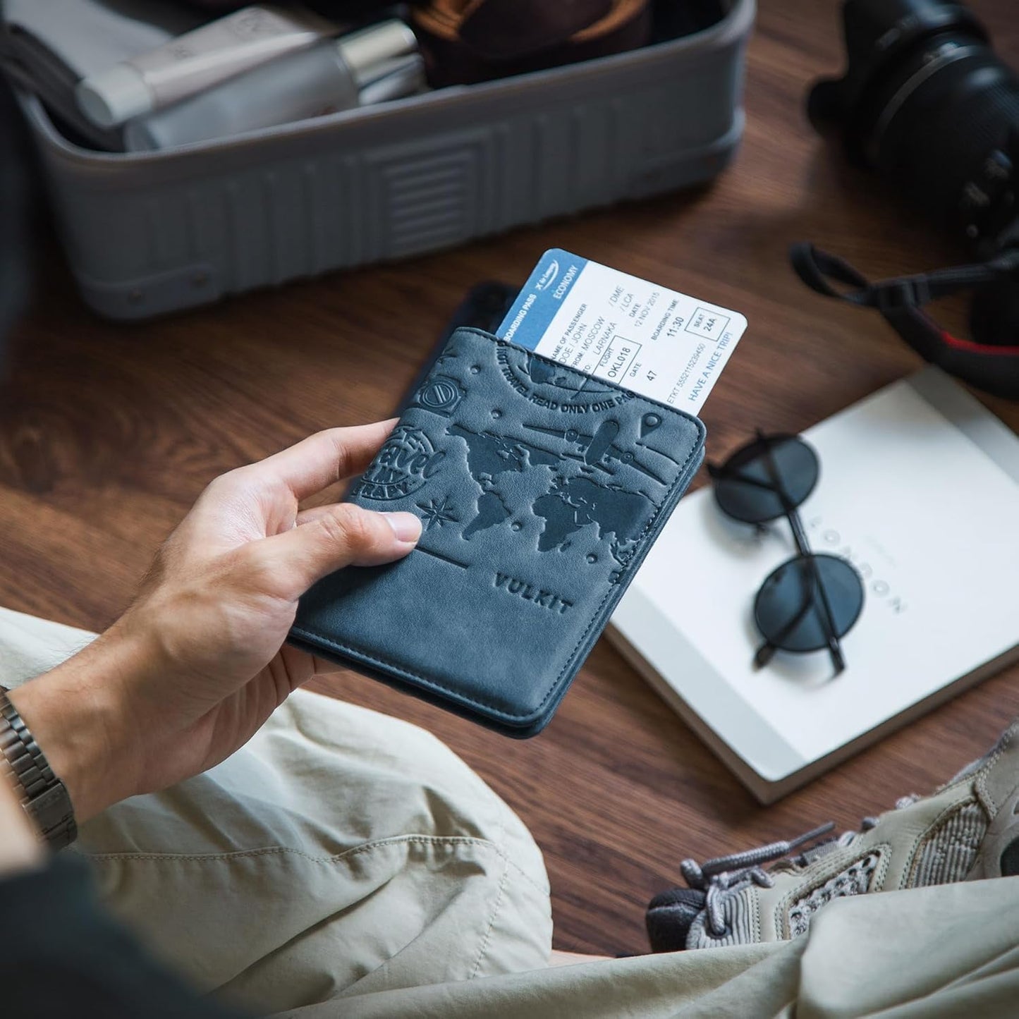 VULKIT Passport Holder Magnetic Closure RFID Blocking Travel Wallet Passport Book Cover Boarding Pass Holder Travel Essentials