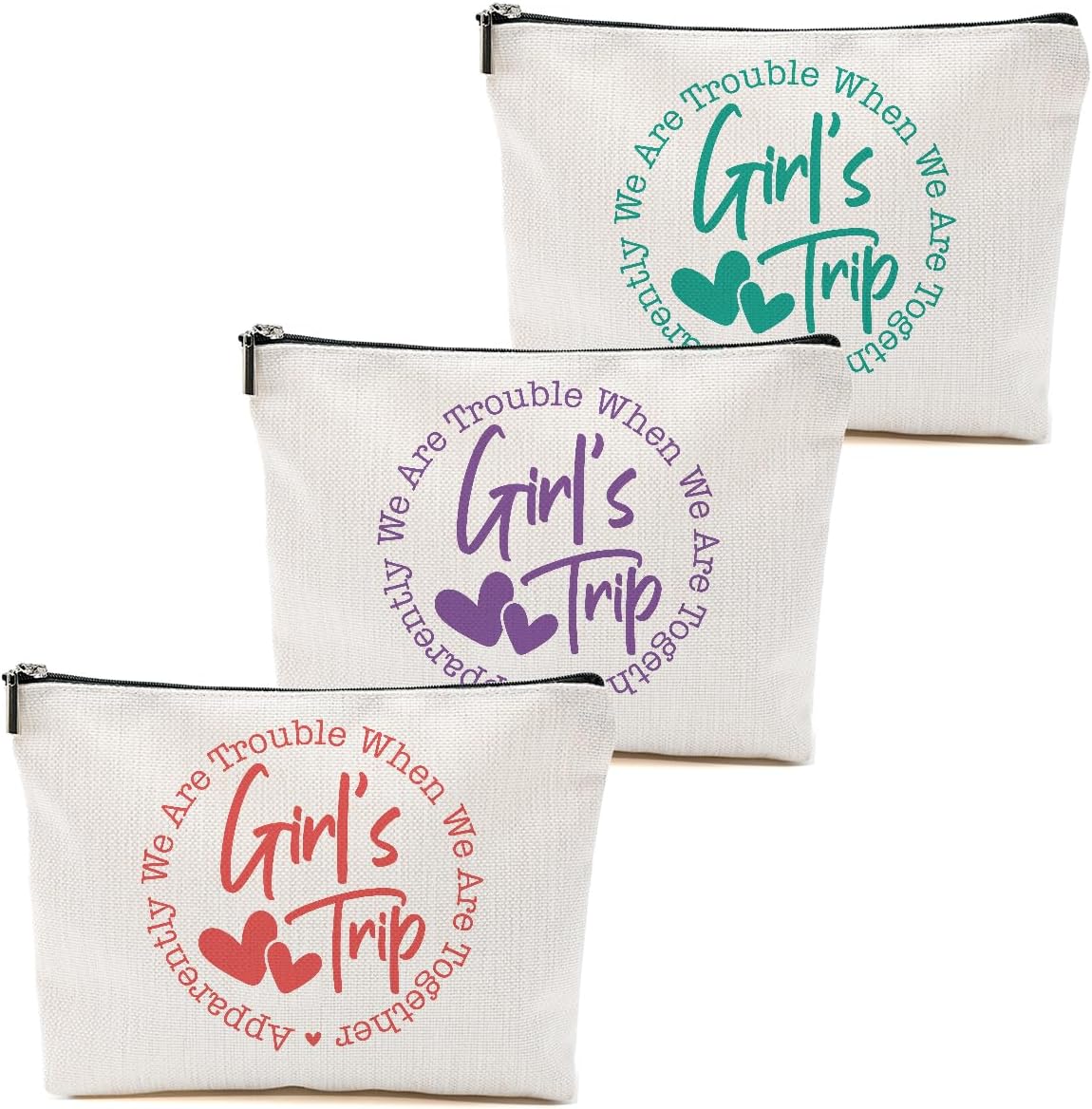 3Pcs Girls Trip Gifts Favors, Bestie Gifts Funny Makeup Bag, 2025 Girls Weekend Gifts Travel Gifts Cosmetic Bag, Friendship Gifts for Women Friend Weekend Bag, Graduation Wedding Gifts Toiletry Bag