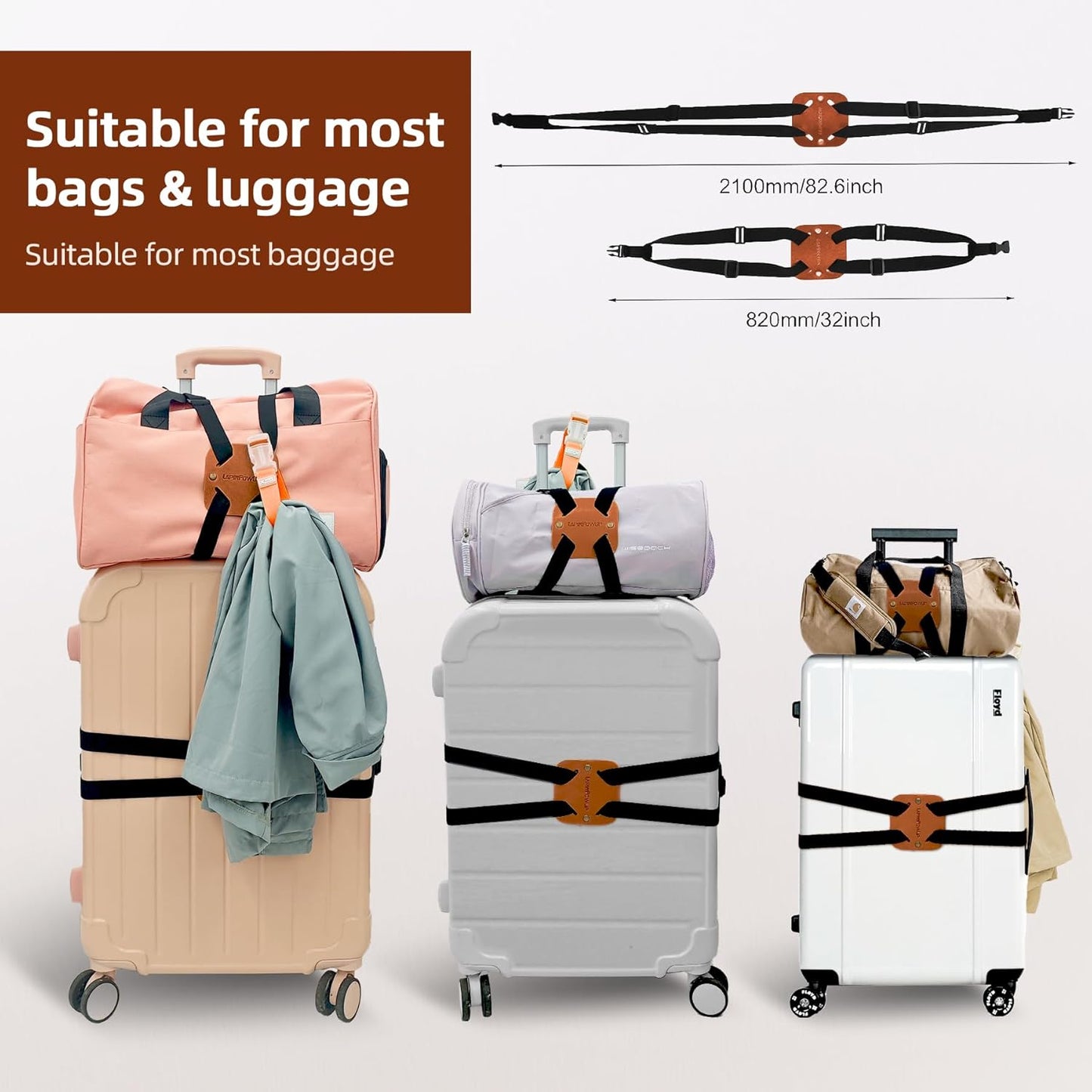 Luggage Straps for Suitcases,Luggage Straps Bag Bungees,Adjustable TSA-Approved – High Elastic Suitcase Belt for Securing Carry-On(1 Pack Brown)