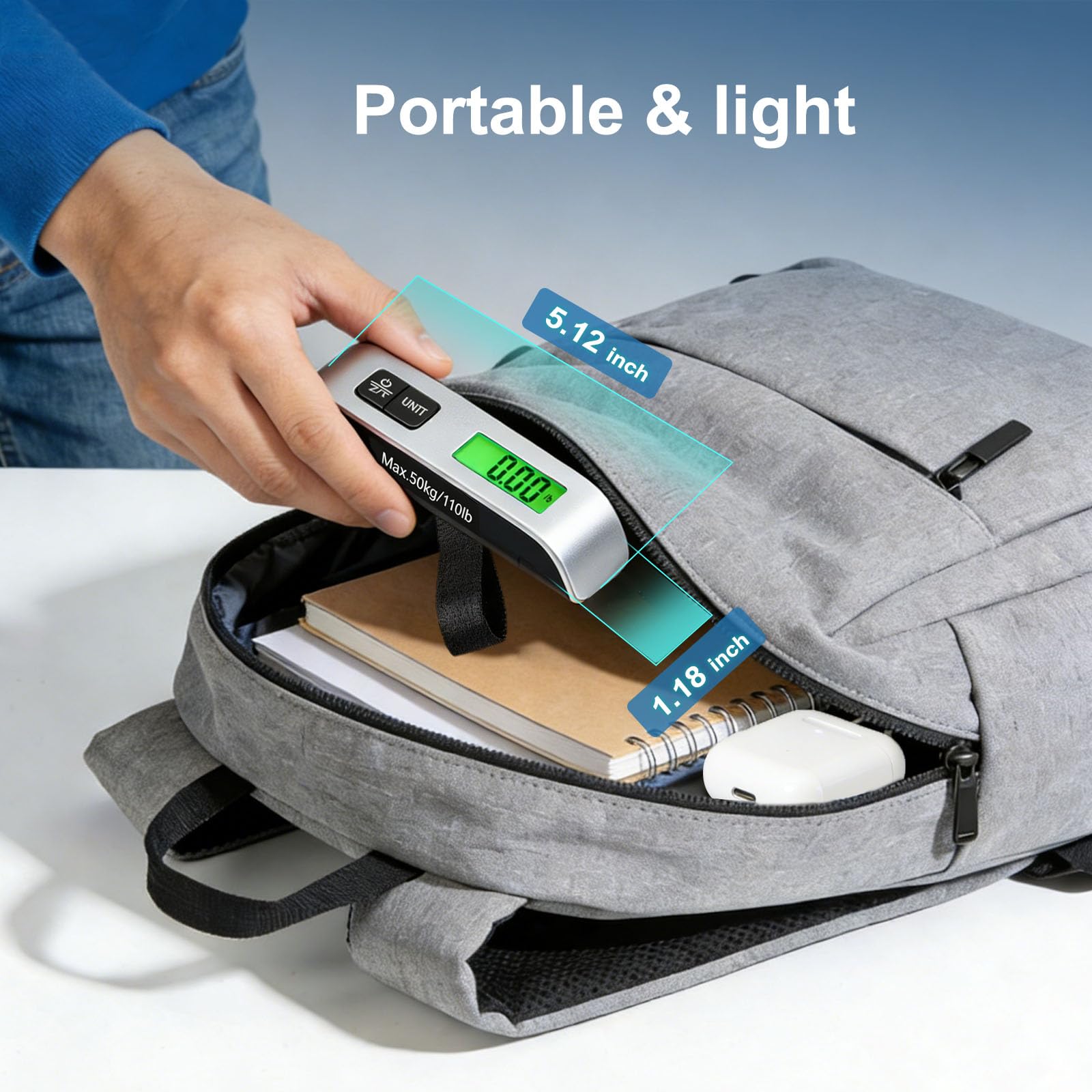SkyStage Digital Luggage Scale, 110lb Suitcase Weight Scale for Travel with Backlit LCD Display