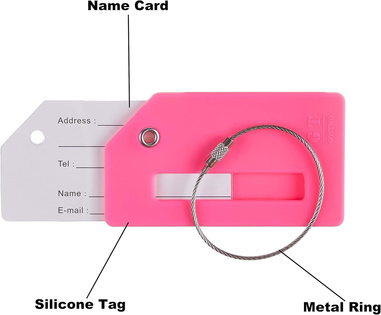 Gostwo 2 Pack Silicone Luggage Tags for Suitcases, 26 Initial Letter Baggage Labels Handbag School Bag Suitcase Instrument Tag with Stainless Steel Loop(Rose Hermosa)(Airplane)