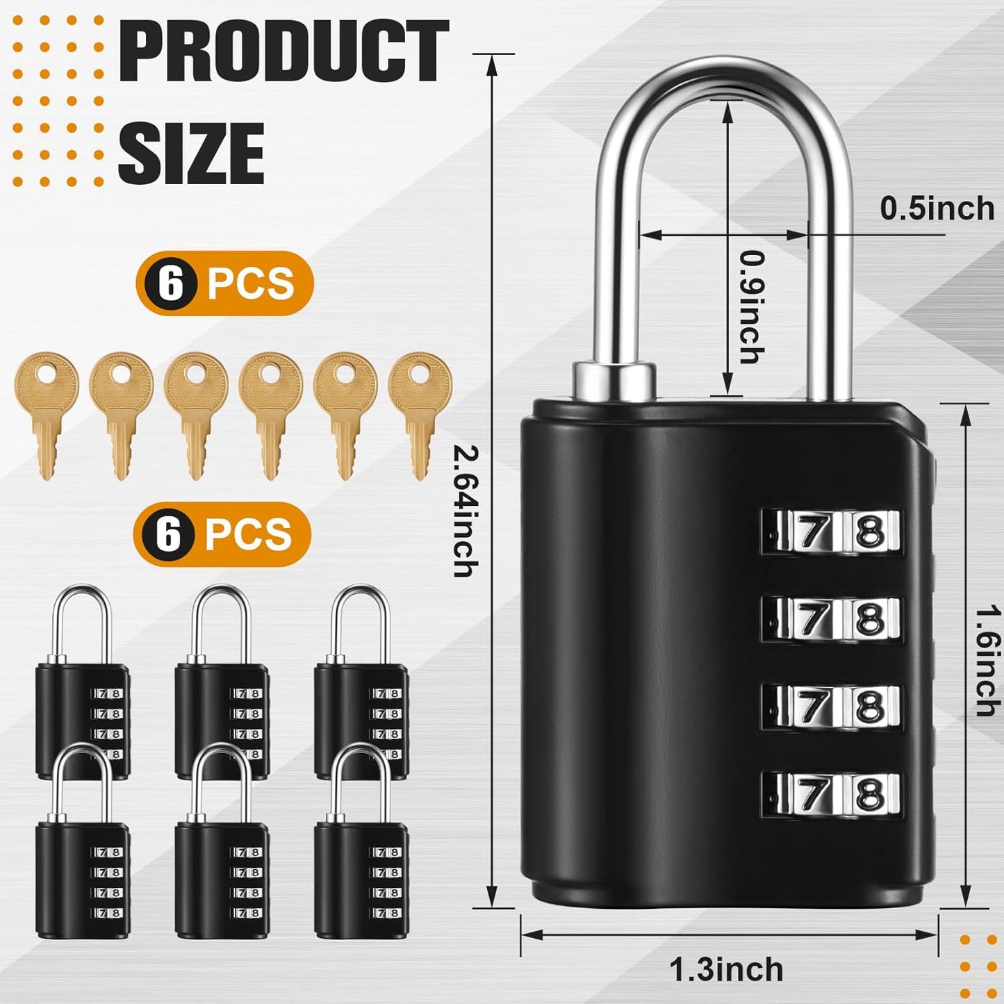 Zonon 6 Pcs Combination Lock & Key Lock, Black Waterproof Padlocks for Luggage, Travel, Gym Locker, School, Toolbox, Fence, Gate, Case Dual Access (Key or Combination)