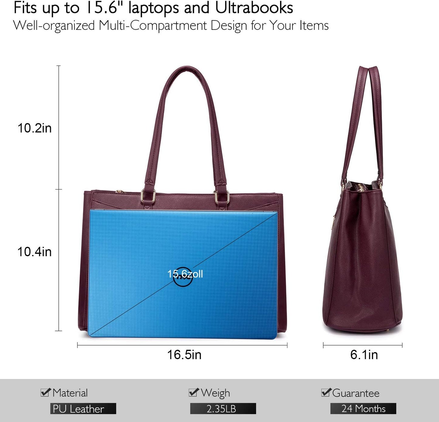 LOVEVOOK Laptop Tote Bag for Women 15.6 Inch Waterproof Leather Computer Bags Women Business Office
