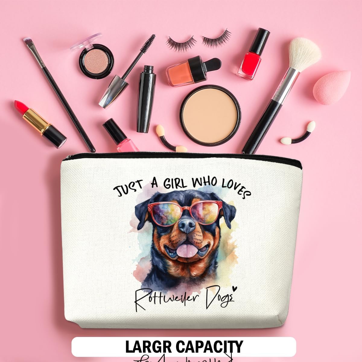 Rottweiler Gifts for Woman Makeup Bag Rottweiler Lovers Cosmetic Bag Travel Organizer Bags Makeup Pouch, Christmas Birthday Friendship Animal Lovers Gifts for Women Girls Sisters