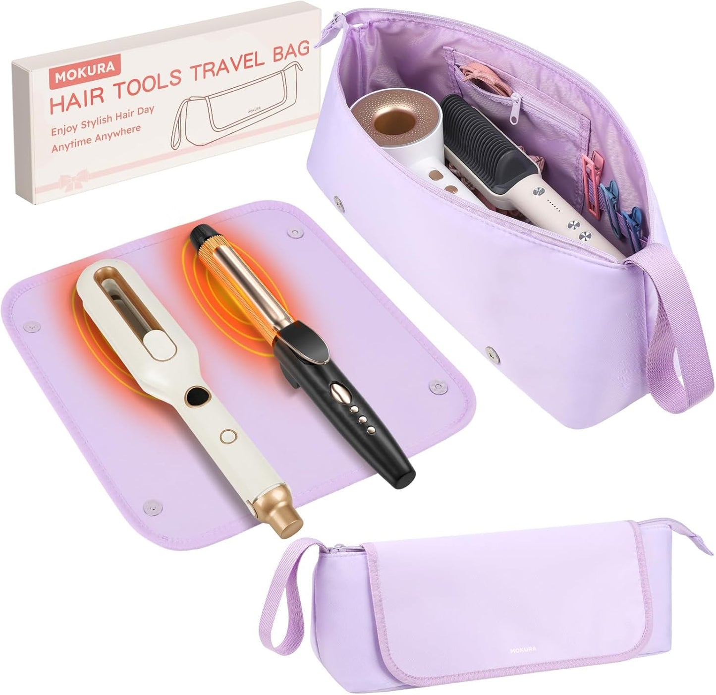 MOKURA Hot Hair Tools Travel Bag with Heat Resistant Mat Removable, Hair Accessories Organizer