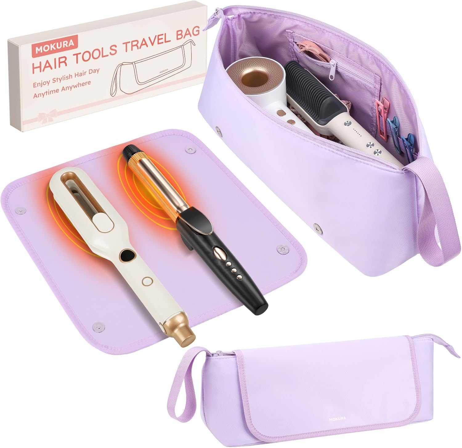 MOKURA Hot Hair Tools Travel Bag with Heat Resistant Mat Removable, Hair Accessories Organizer
