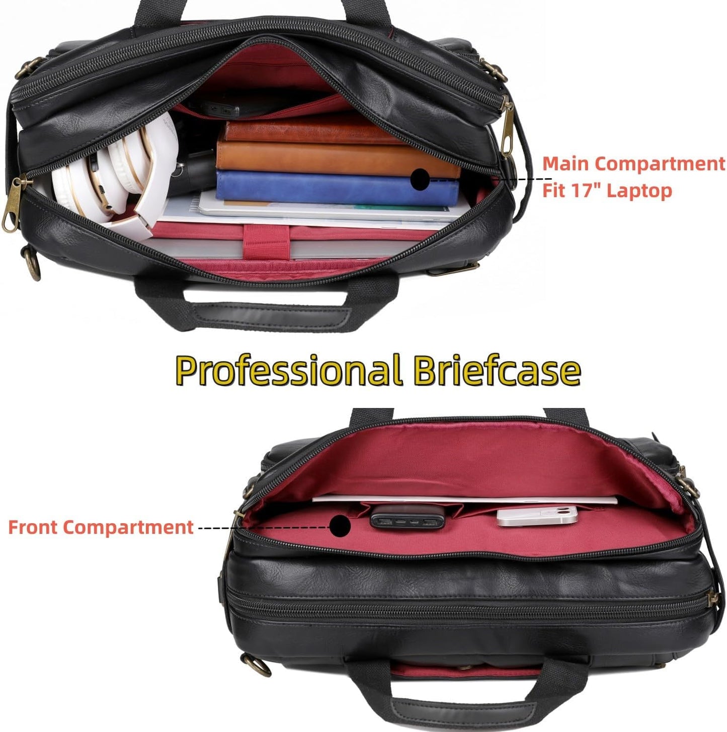 Men Vegan Leather Briefcase Backpack Hybrid 17 Inch Laptop Bag Case Business Messenger bag HB-22