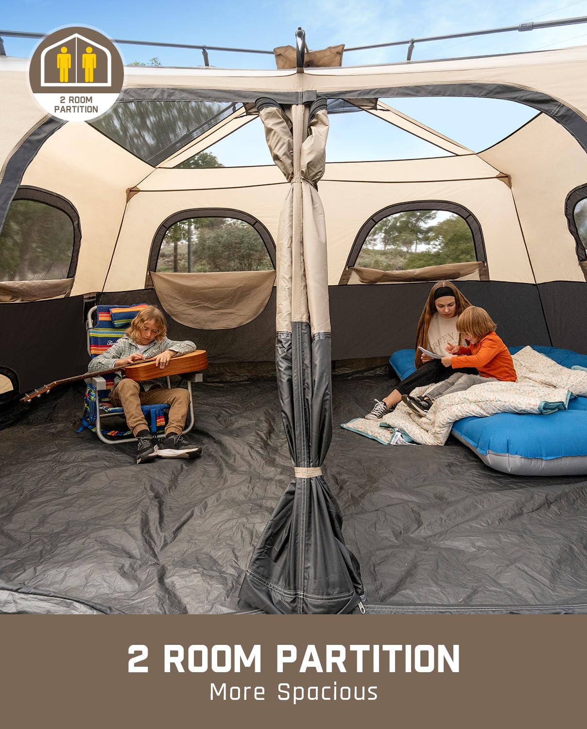FanttikOutdoor Zeta C10 Pro 10 Person Tent for Camping Setup in 60s (Khaki)