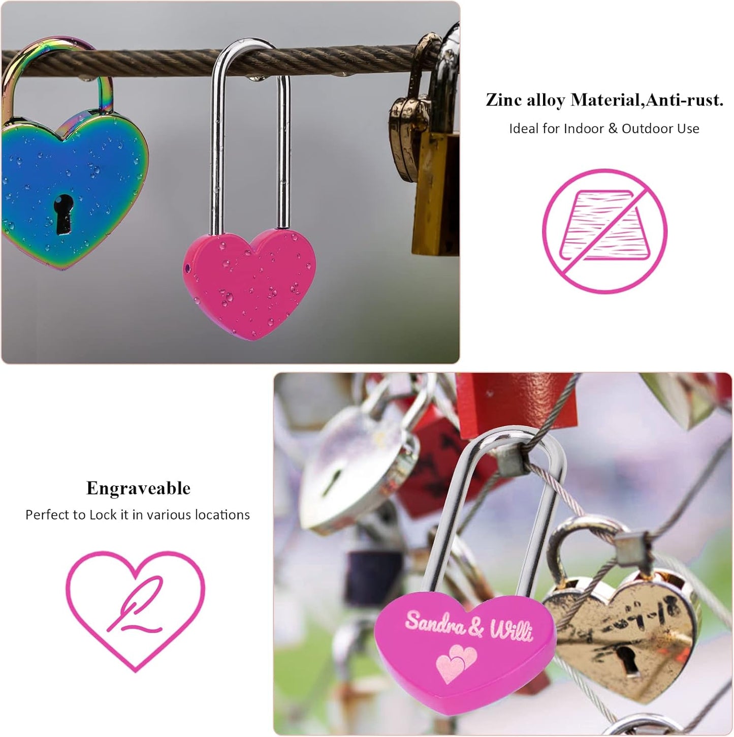 Love Lock Heart Padlock, Rose Red Single Heart Wish Lock for Lovers Wedding, Valentines