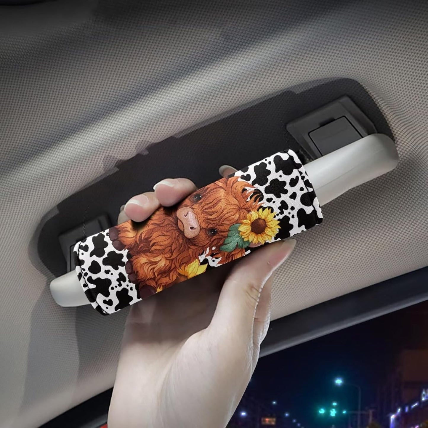 Highland Cattle Luggage Handle Cover Sleeve Protector Set 2 Pcs Cow Spot Suitcase Protective Luggage Handle Wraps for Suitacse Foldable