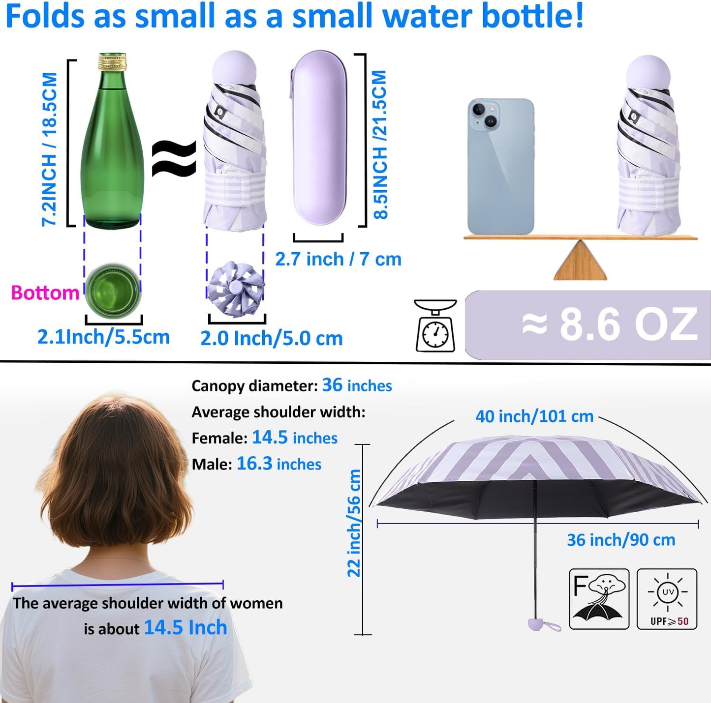 BAODINI Travel Essentials Mini Umbrella for Purse With Case Small Compact UV Sun Protection Lightweight Tiny Pocket Manual Open Close Umbrella for Women Kids and Men Fit Purse Backpack